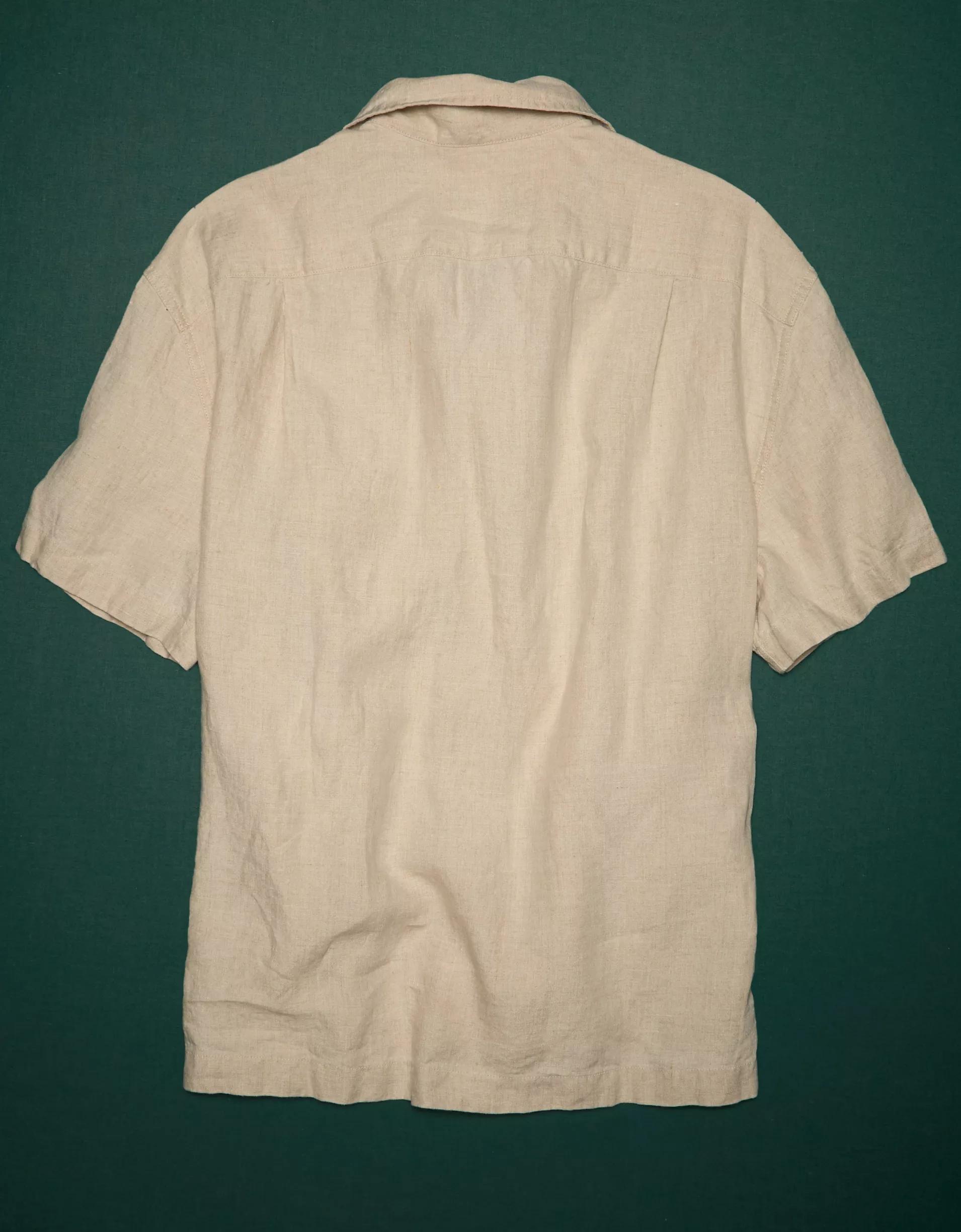 AE77 Premium Linen Camp Collar Button-Up Shirt Product Image