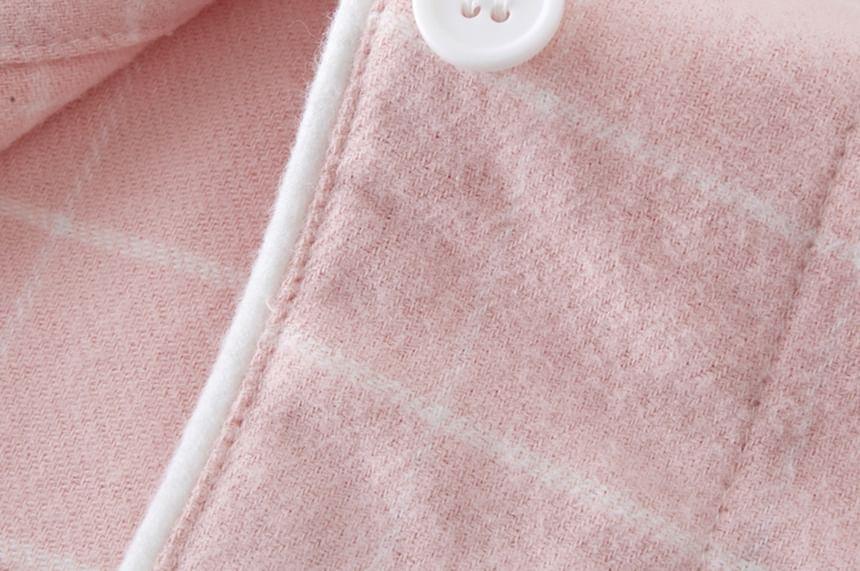 Couple Matching Pajama Set: Long-Sleeve Plaid Top + Pants Product Image