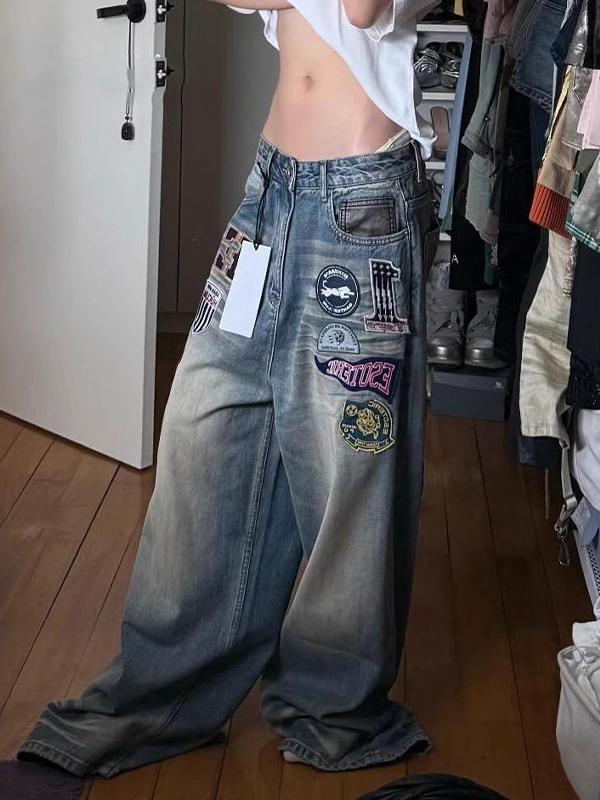 Design-Oriented Fun Patches Boyfriend Jeans Product Image