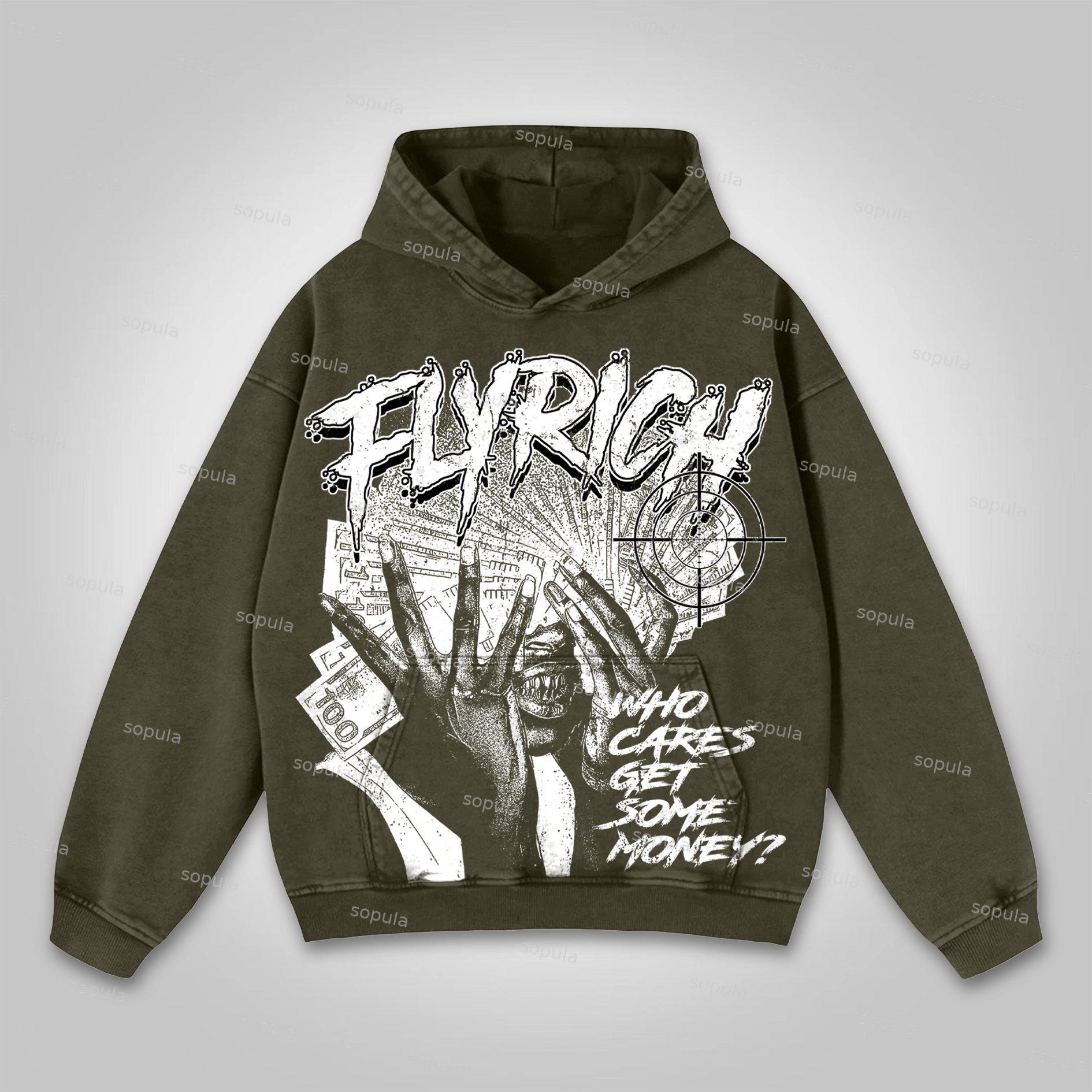 Sopula Fly Rich Get Some Money Portrait Money Graphic Washed Hoodie Product Image