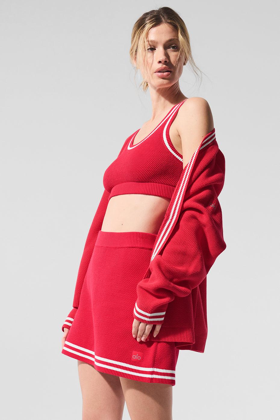 Tennis Club Sweater Knit Bra - Candy Red/White Product Image