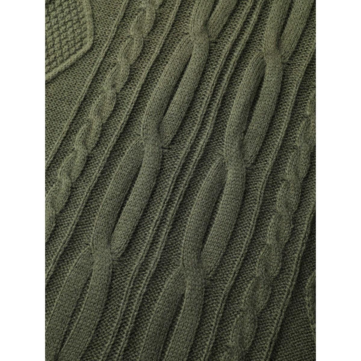 Plus Size Cable Knit Polo Collar Pullover ArmyGreen Women Leisure Loose Long Sleeve Polo Casual Pullovers BloomChic 14-16/1X Product Image