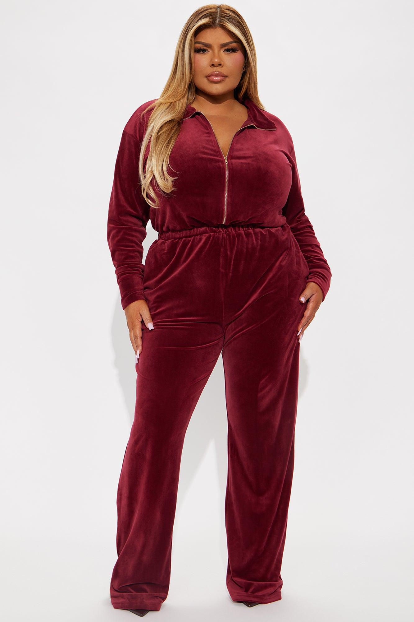 OG Friend Soft Velour Jumpsuit - Burgundy Product Image