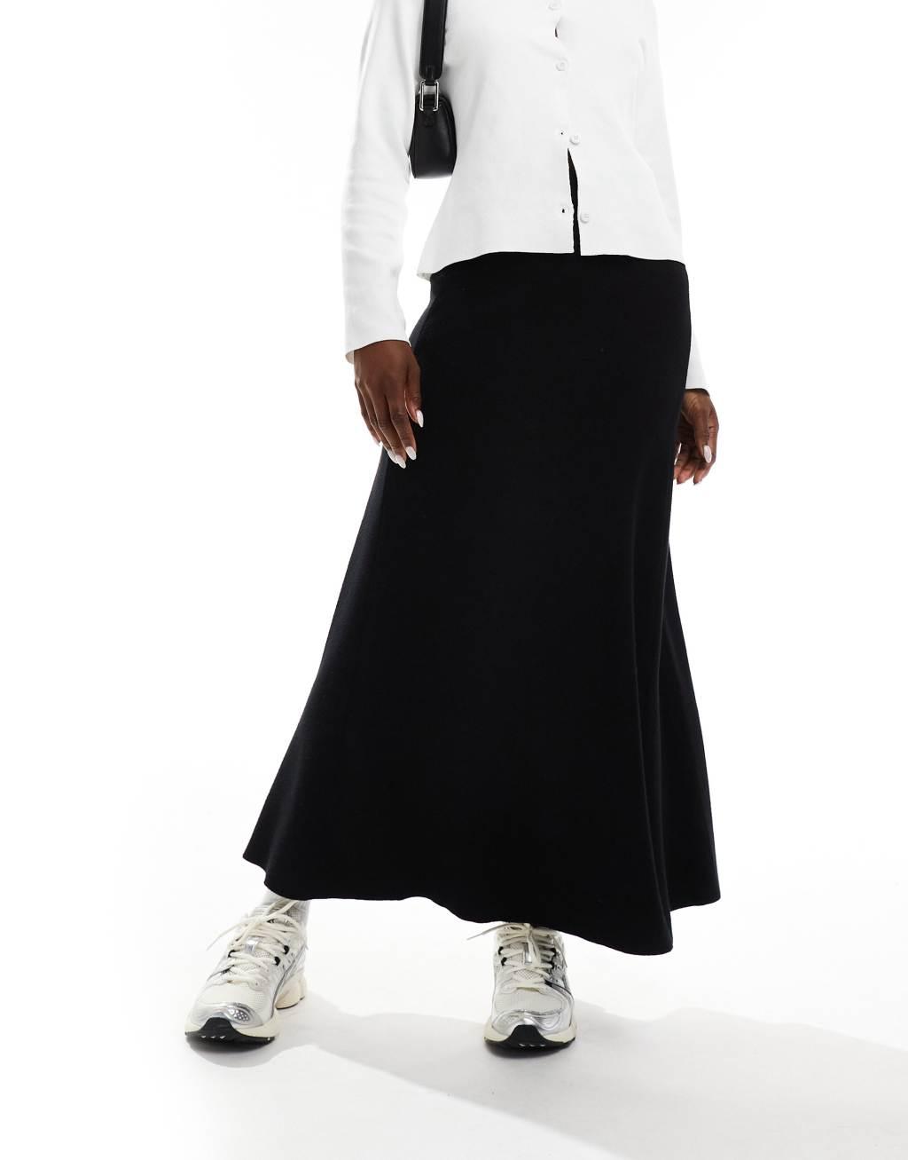 Y.A.S knitted maxi skirt in black Product Image