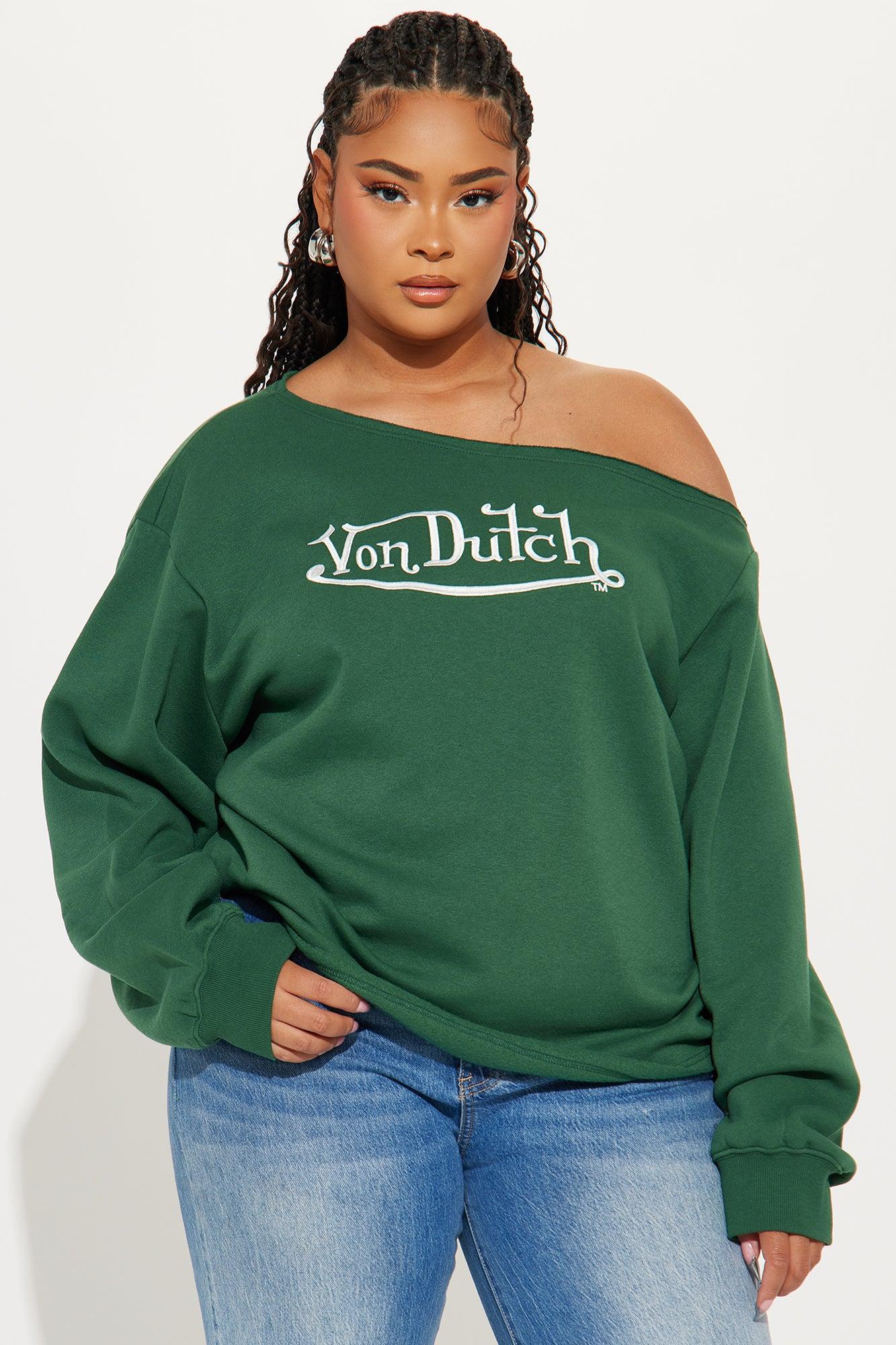 Von Dutch Princess Off Shoulder Sweatshirt - Hunter Green Product Image