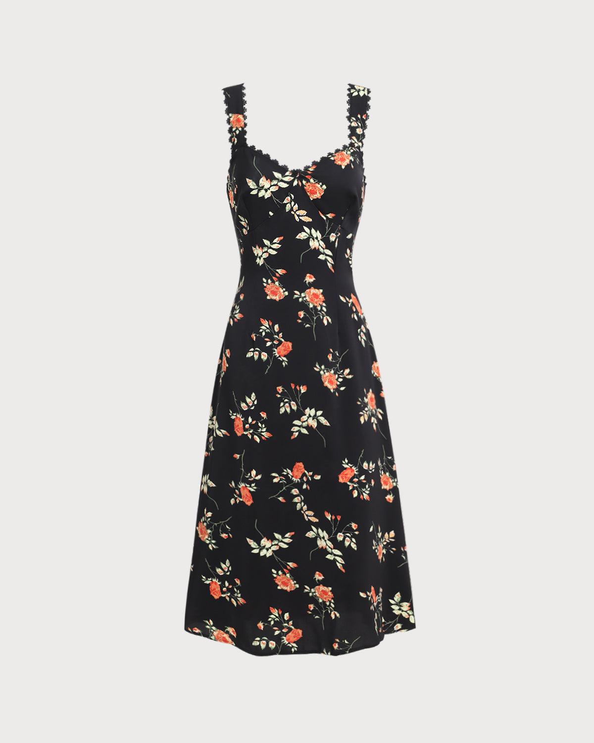 Black Floral Shirred Slip Maxi Dress Product Image