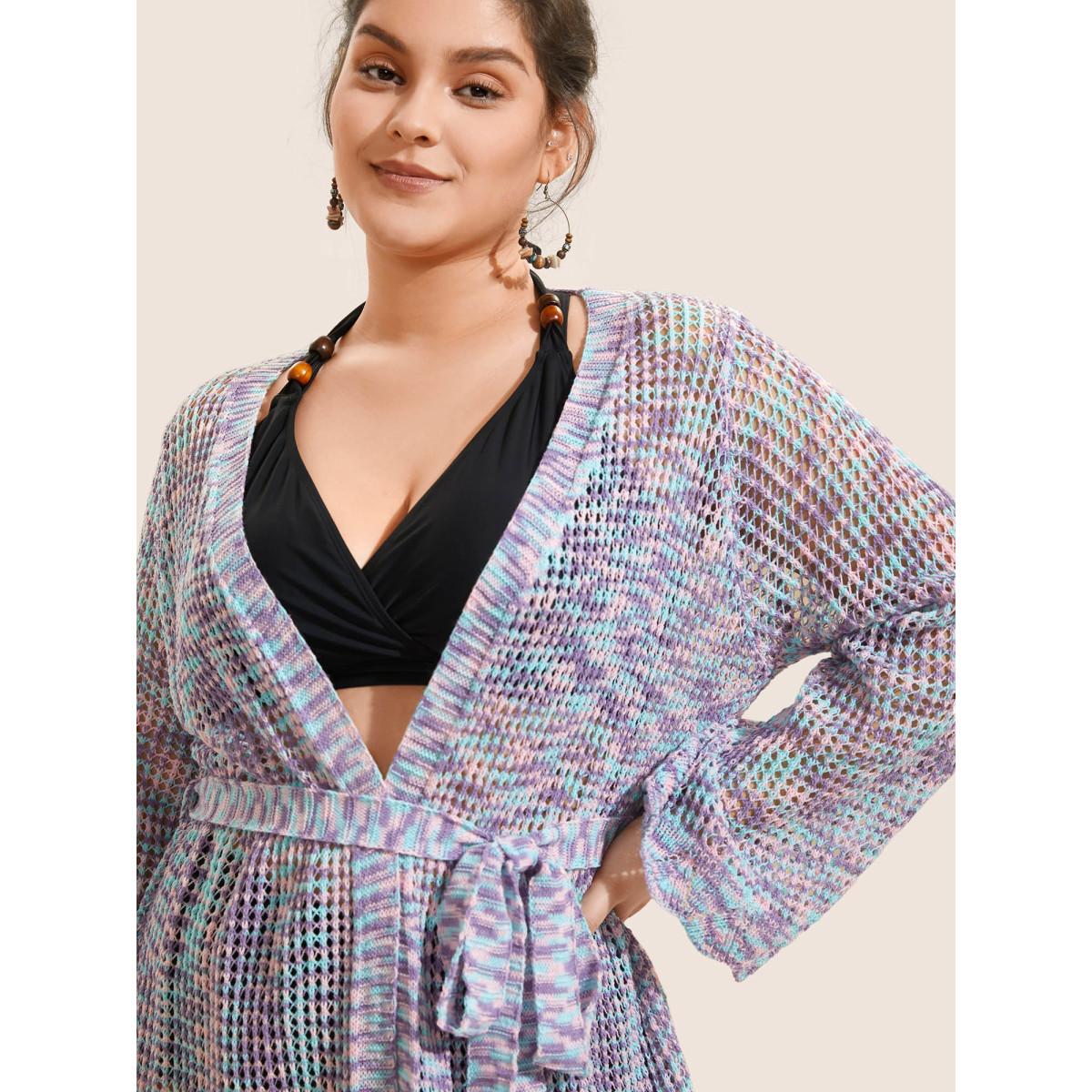 Plus Size Heather Cut Out See Through Ties Swim Cover Up Women's Swimwear Multicolor Beach See through Curve Swim Cover Ups BloomChic 12/L Product Image