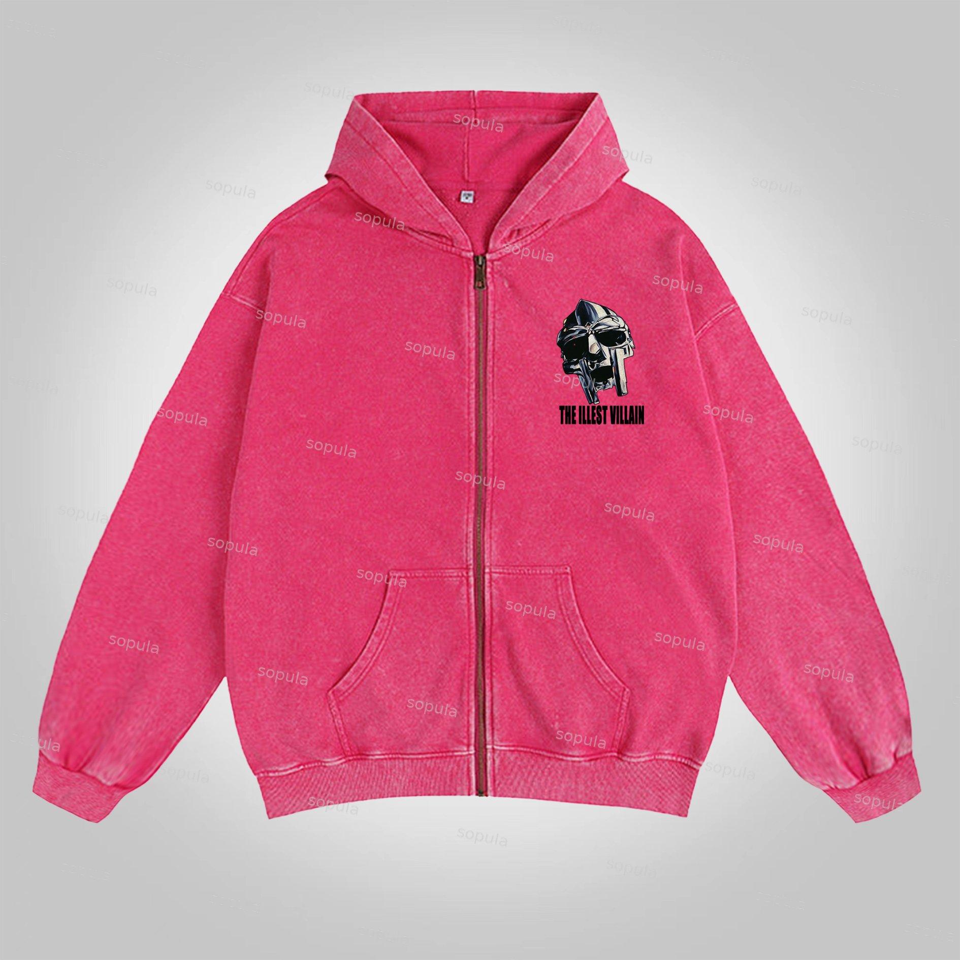Sopula Vintage The Illest Villain Mf Doom Graphic Washed Zip-Up Hoodie Product Image