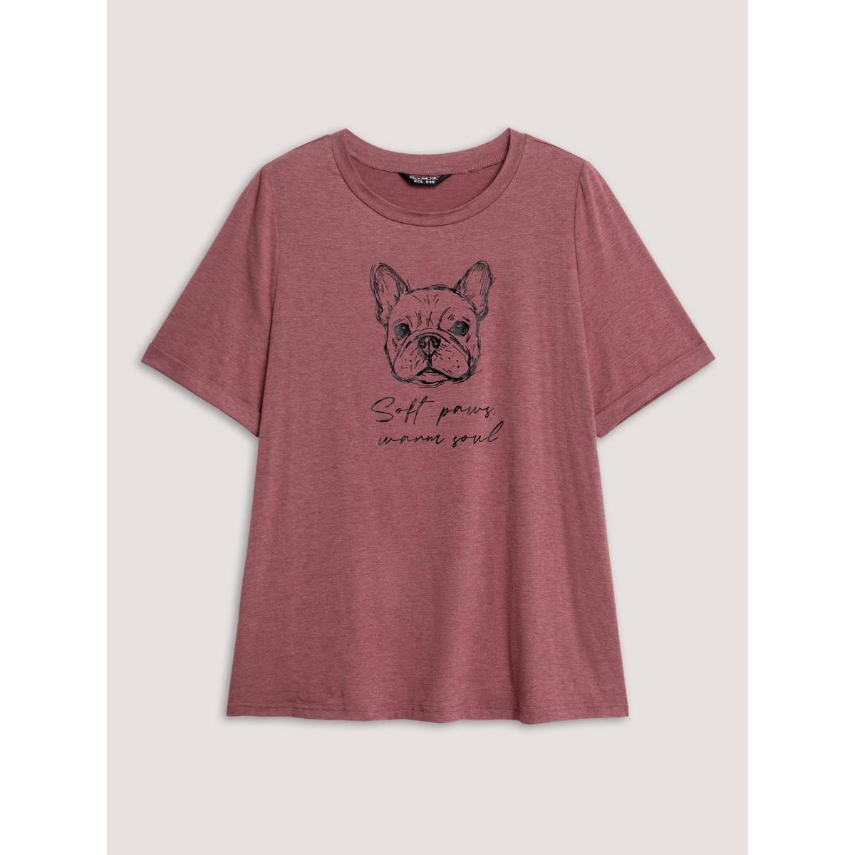 Plus Size Supersoft Paws Print Stretchy-Fit T-Shirt Russet Women Leisure Animals Round Neck Casual T-shirts BloomChic 12/L Product Image