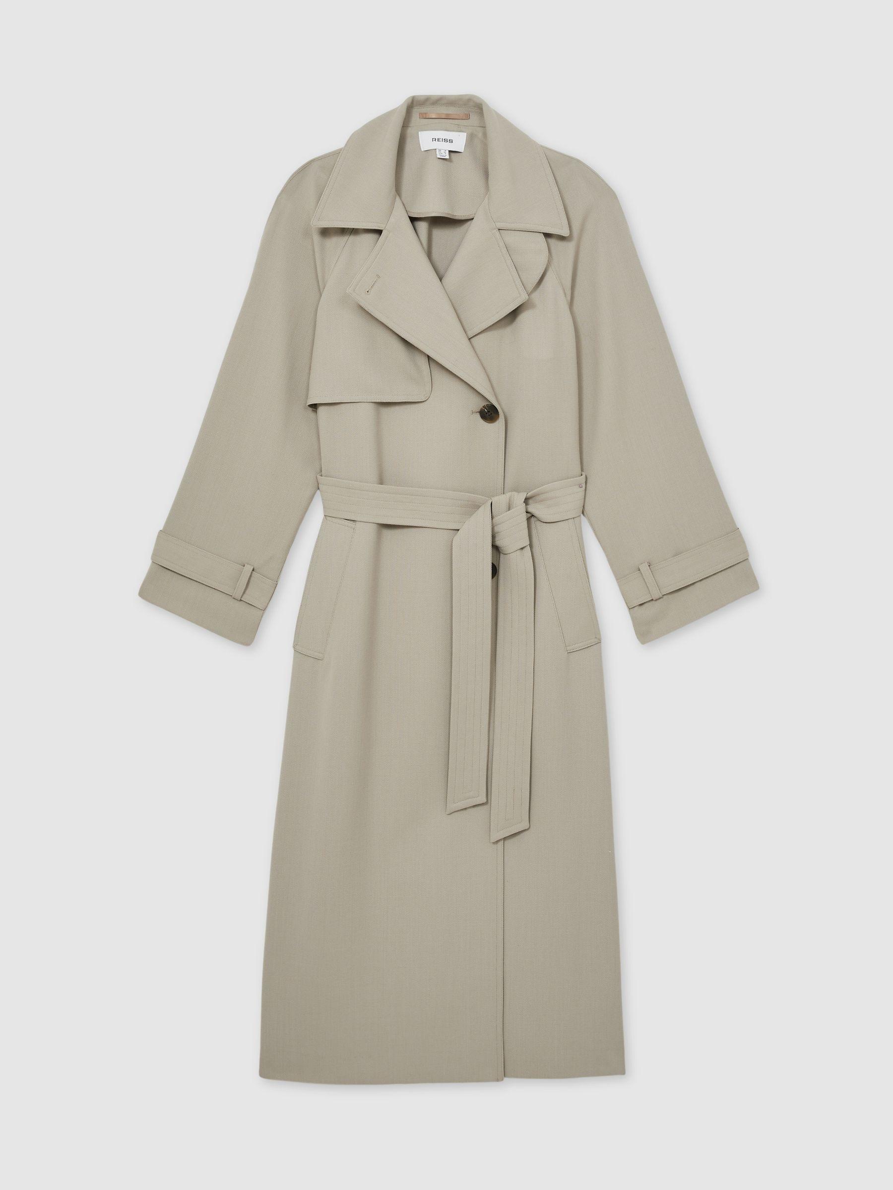 Wool-Blend Double-Breasted Trench Coat in Neutral Product Image