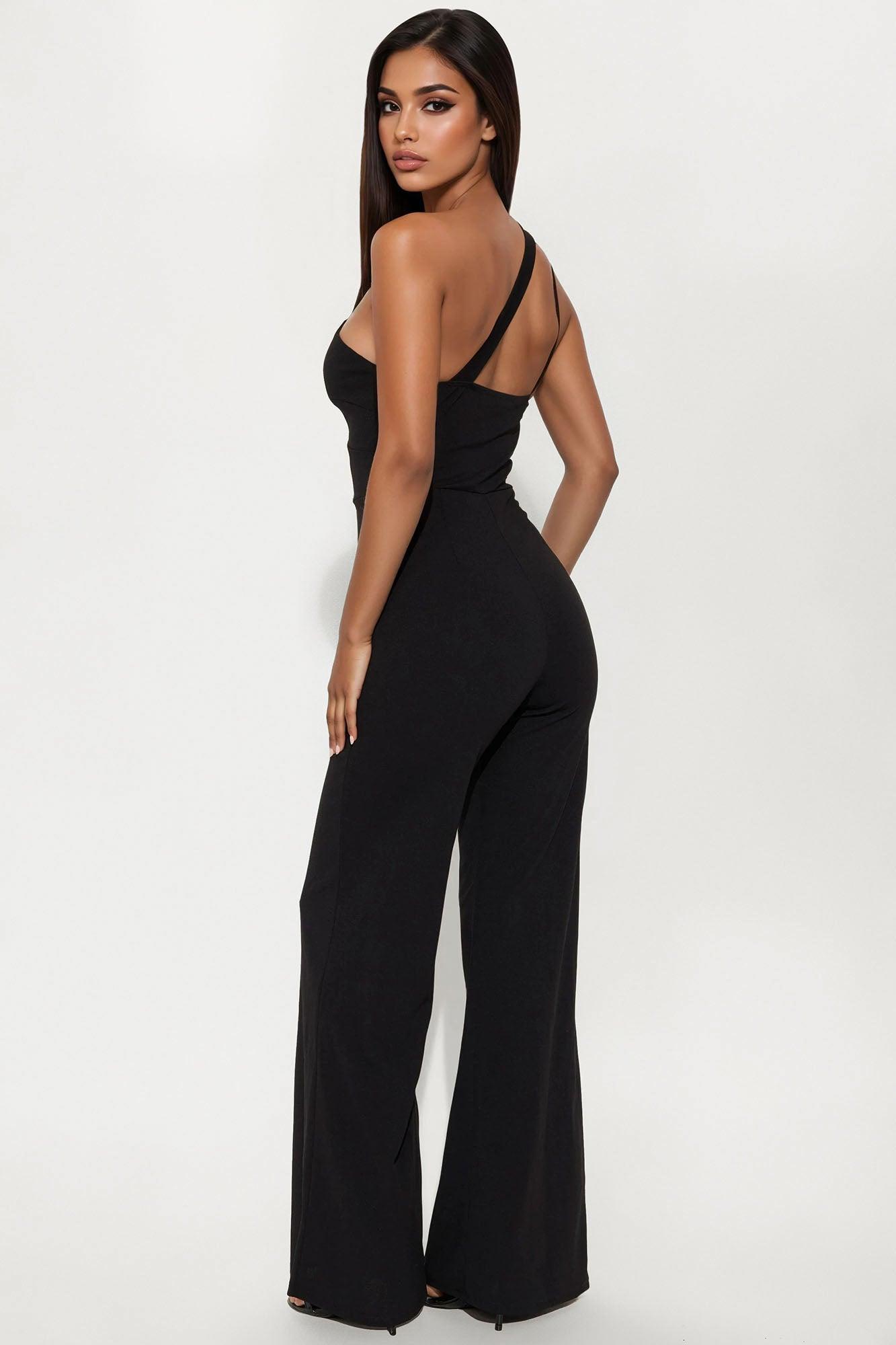 Too Appealing One Shoulder Jumpsuit - Black Product Image