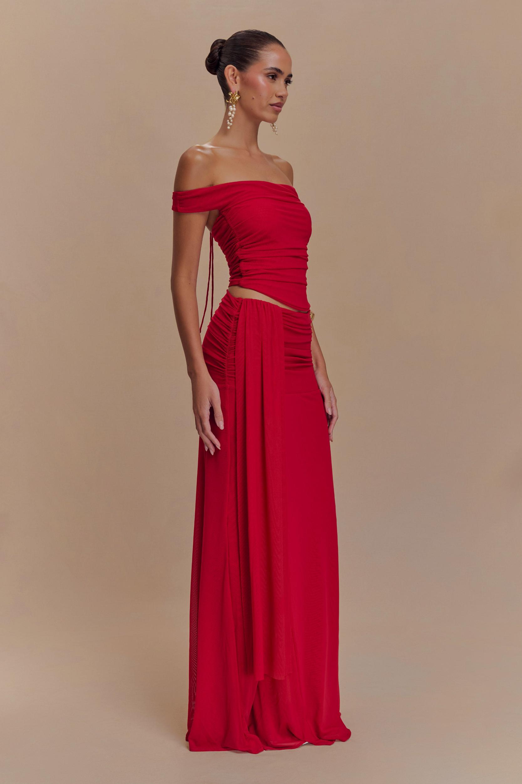 Arna Mesh Maxi Skirt - Ruby Product Image