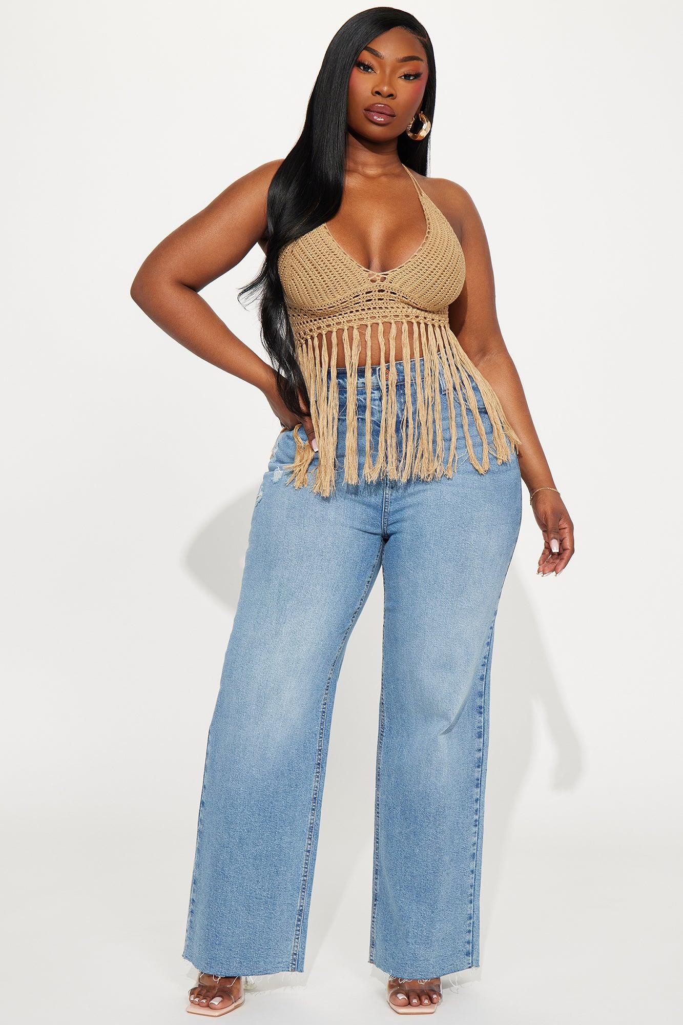 Vamos A La Playa Crochet Halter Top - Tan Product Image