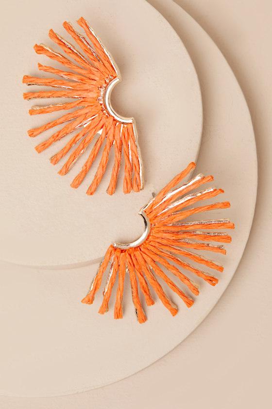 Ravi Orange Raffia Sunburst Earrings Product Image