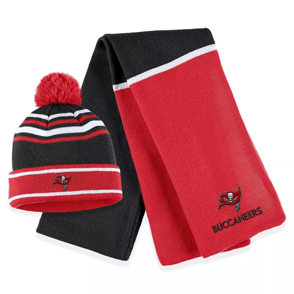 Women's WEAR by Erin Andrews Red New England Patriots Colorblock Cuffed Knit Hat with Pom and Scarf Set Product Image