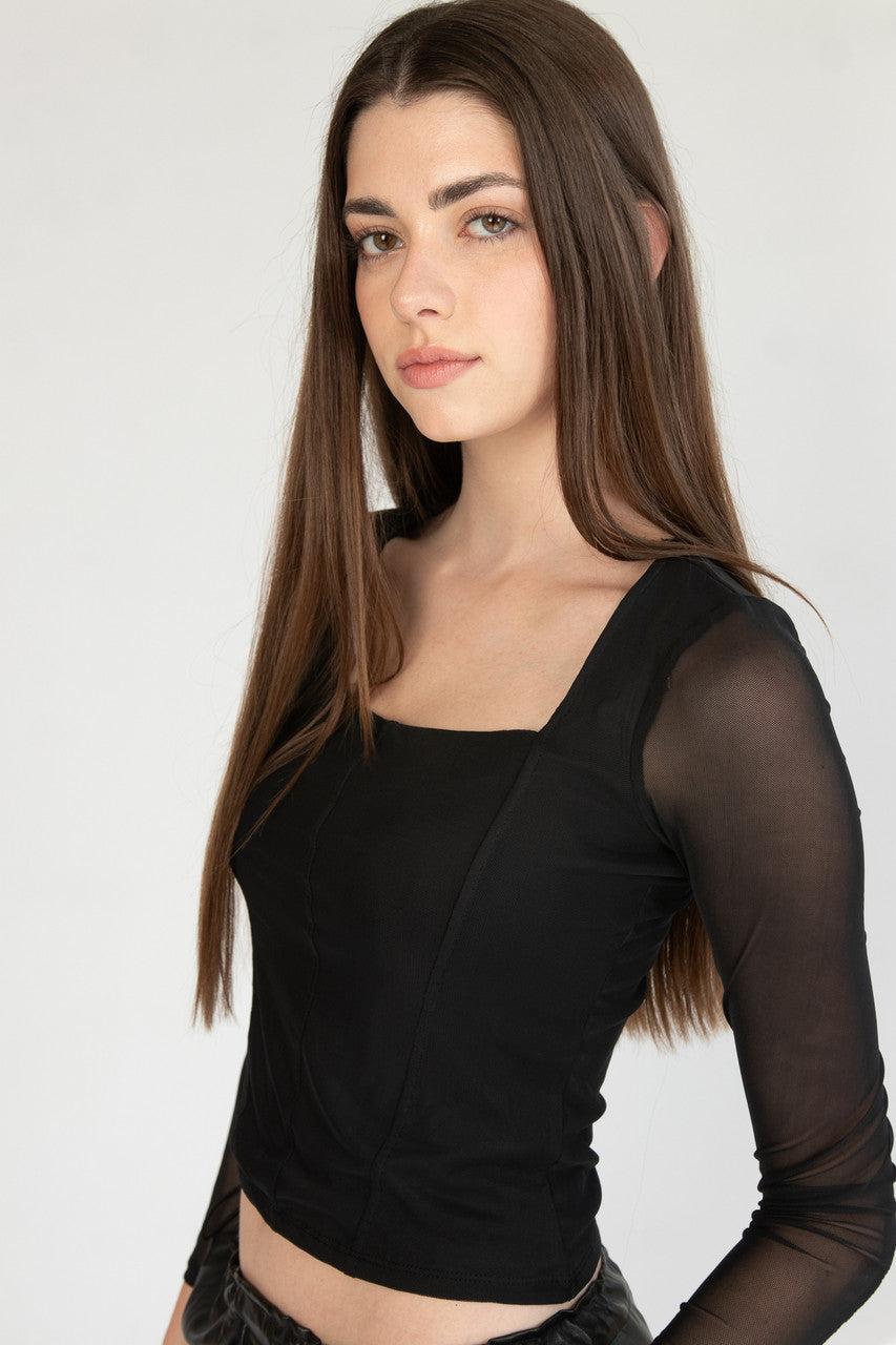 Soft Seam Long Sleeve Mesh Top Product Image