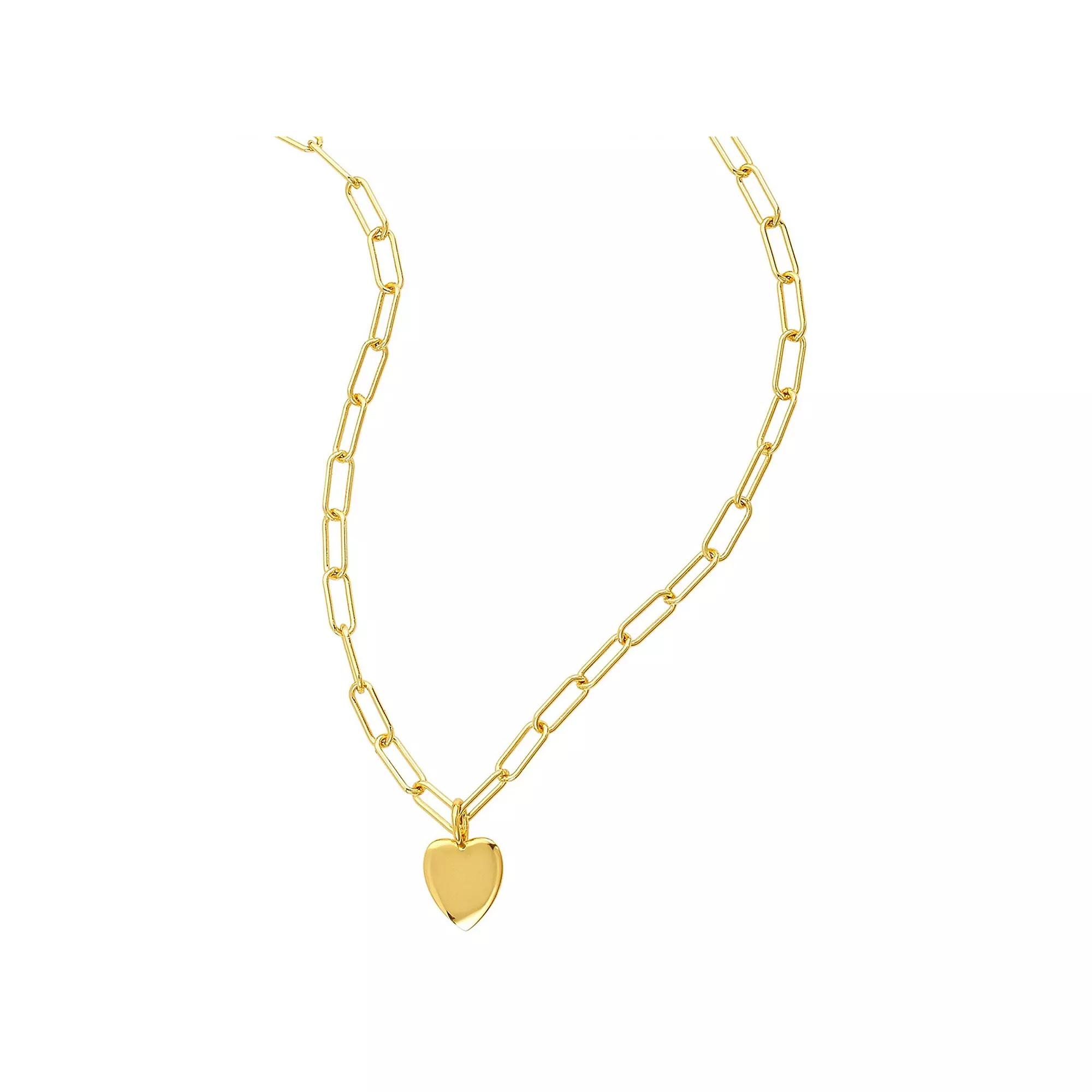 Adornia 14k Gold Plated Heart Paper Clip Chain Necklace, Women's, Size: 25", Gold Tone Product Image