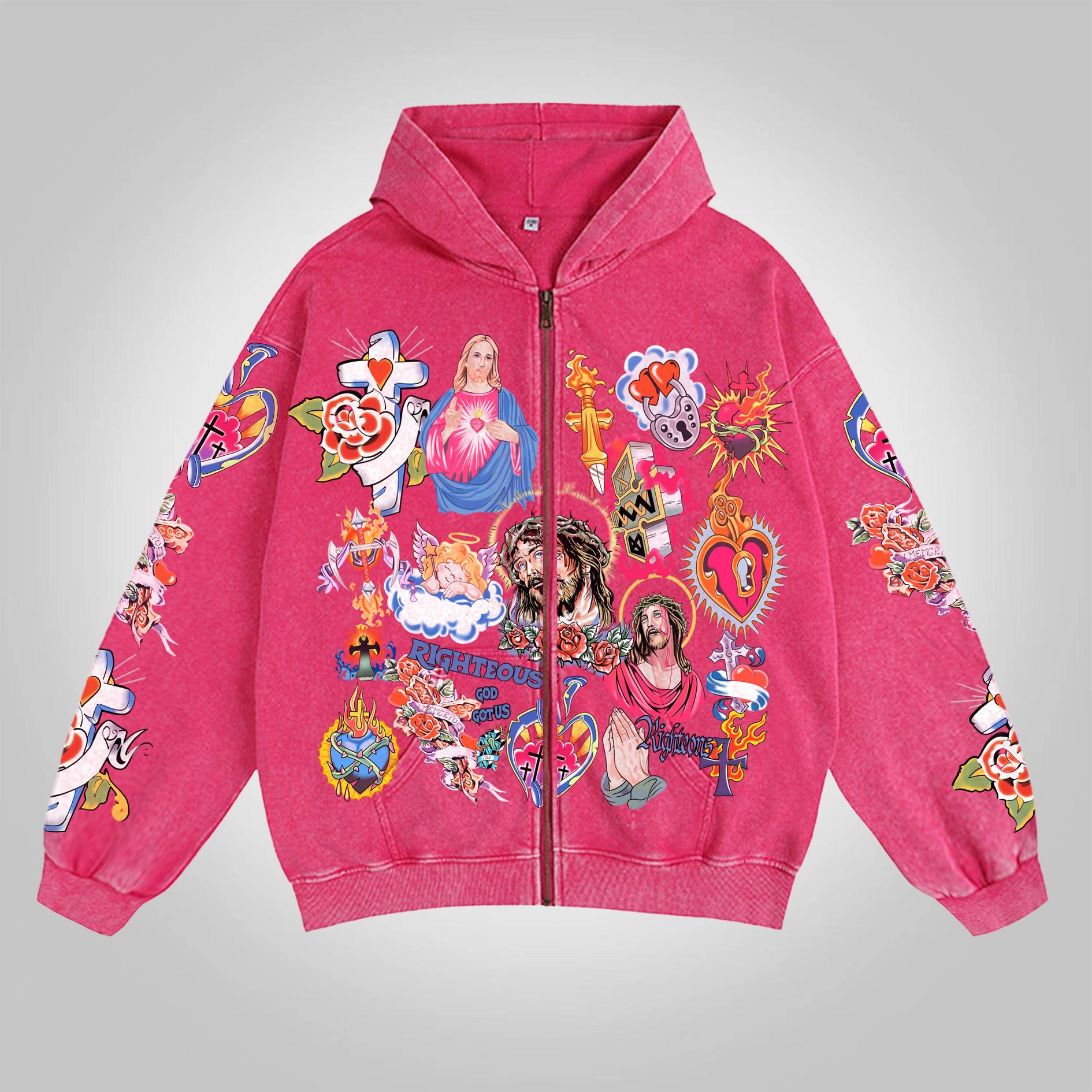 Sopula Men's Risen King Graphic Washed Zip-Up Hoodie Product Image