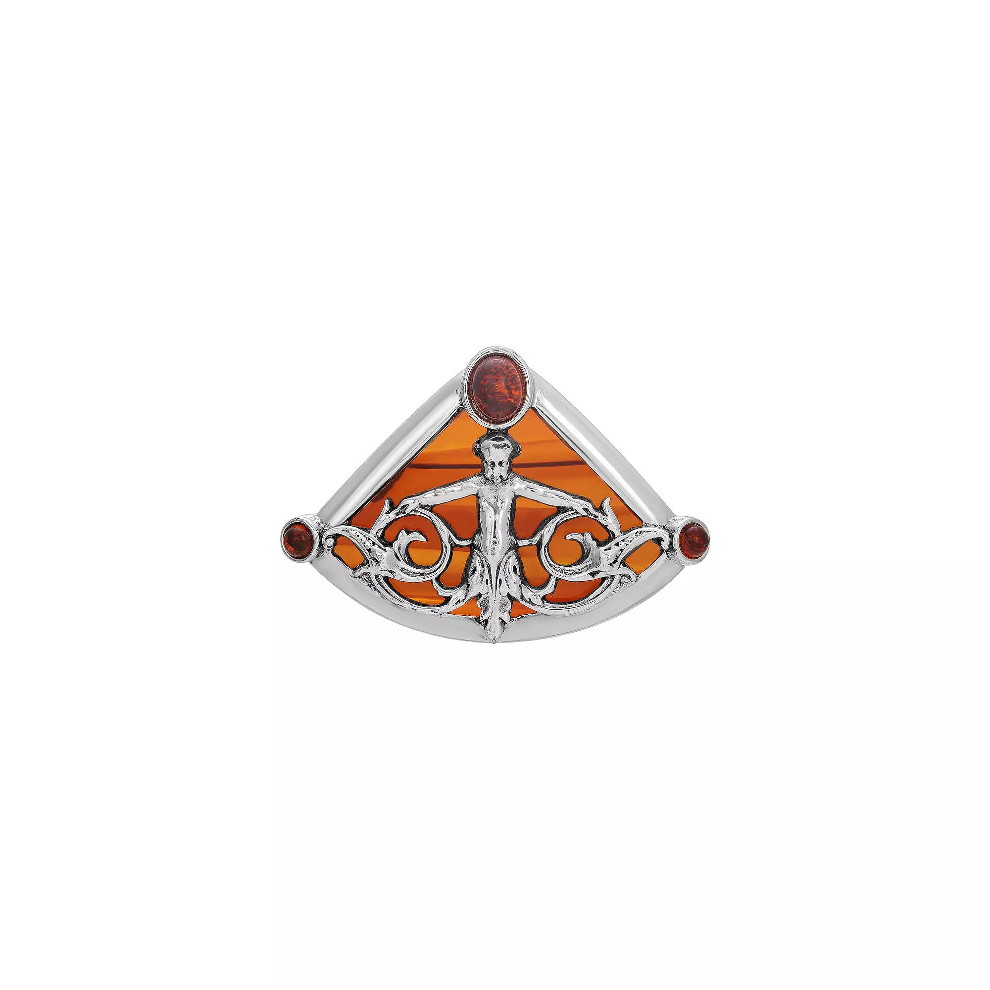 1928 Silver Tone Tortoiseshell Crystal Cherub Pin, Womens, Red Product Image