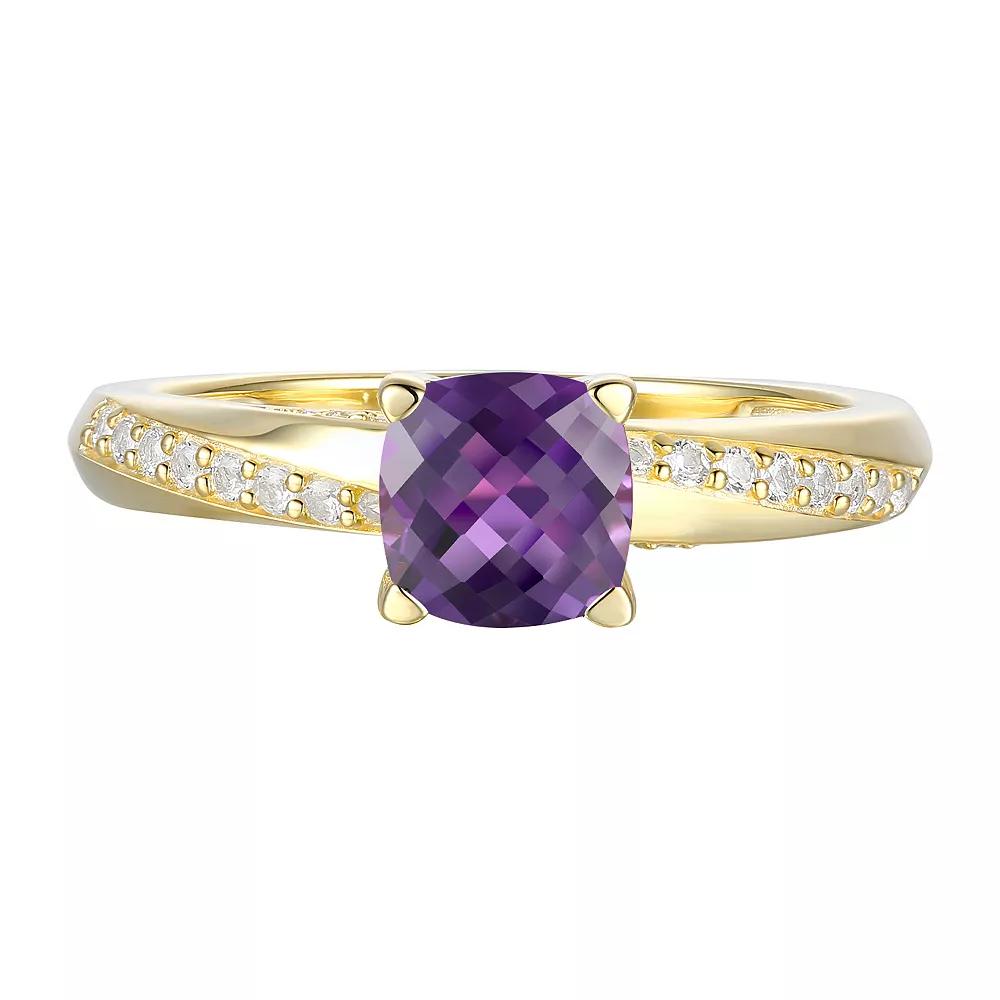 14k Gold Over Silver Checkerboard Cushion-Cut Amethyst & Lab-Created White Sapphire Ring, Women's, Size: 7, Gold Tone Product Image