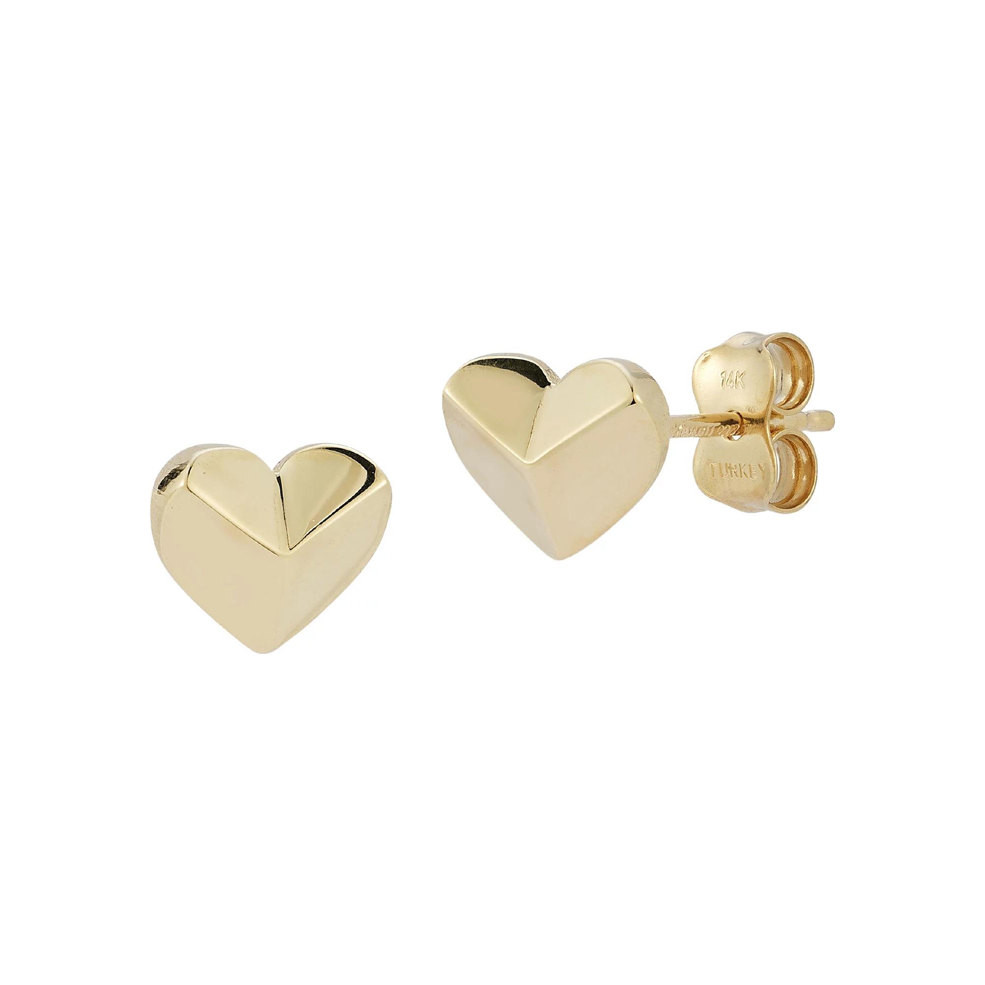 LUMINOR GOLD 14k Gold Geometric Heart Stud Earrings, Women's Product Image
