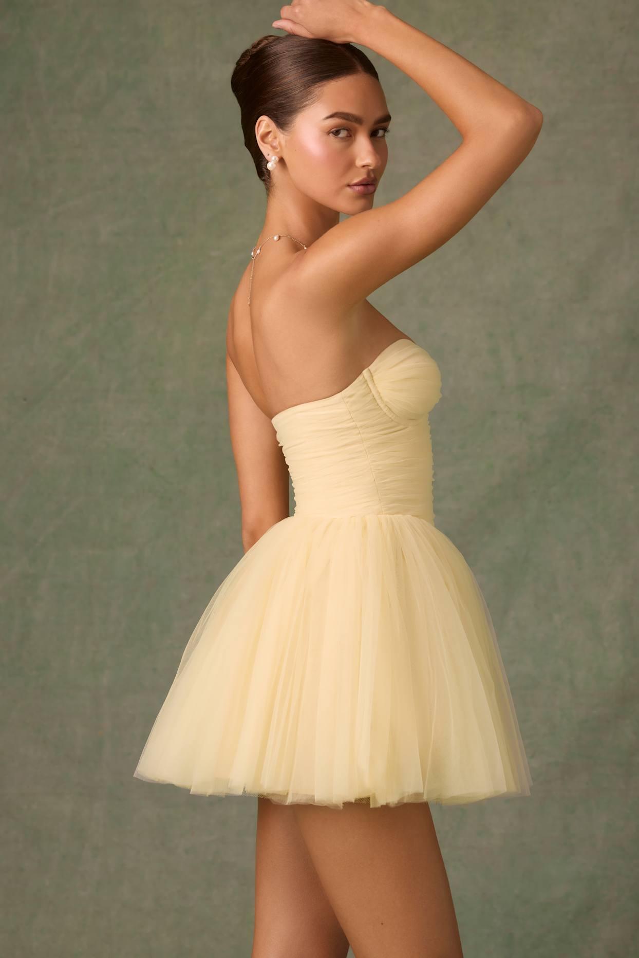 Tulle Corset Mini Dress in Yellow Product Image