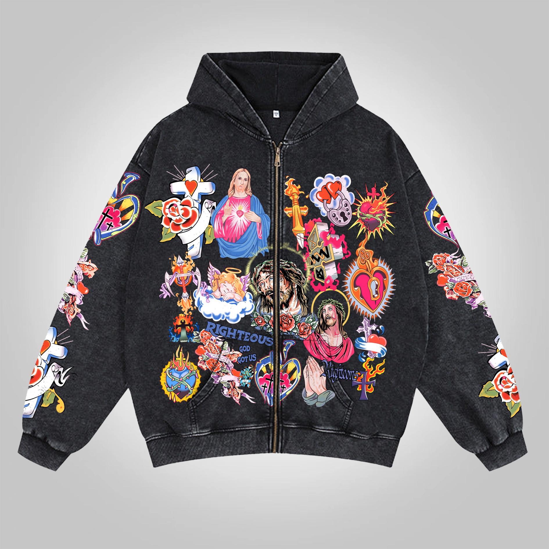 Sopula Men's Risen King Graphic Washed Zip-Up Hoodie Product Image