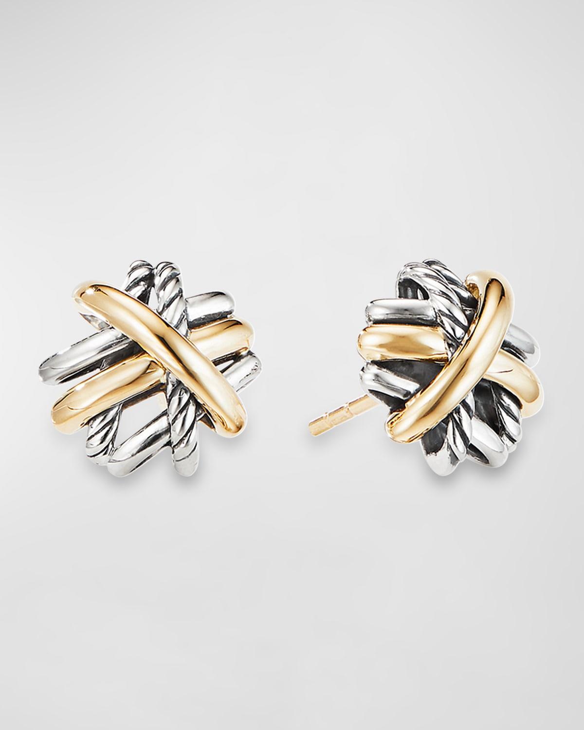 Womens Crossover Stud Earrings in Sterling Silver with 18K Yellow Gold, 11mm Product Image