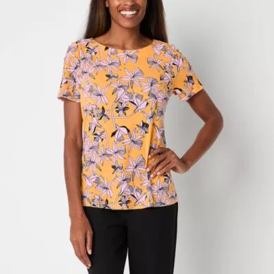 Liz Claiborne Womens Round Neck Short Sleeve Blouse Product Image