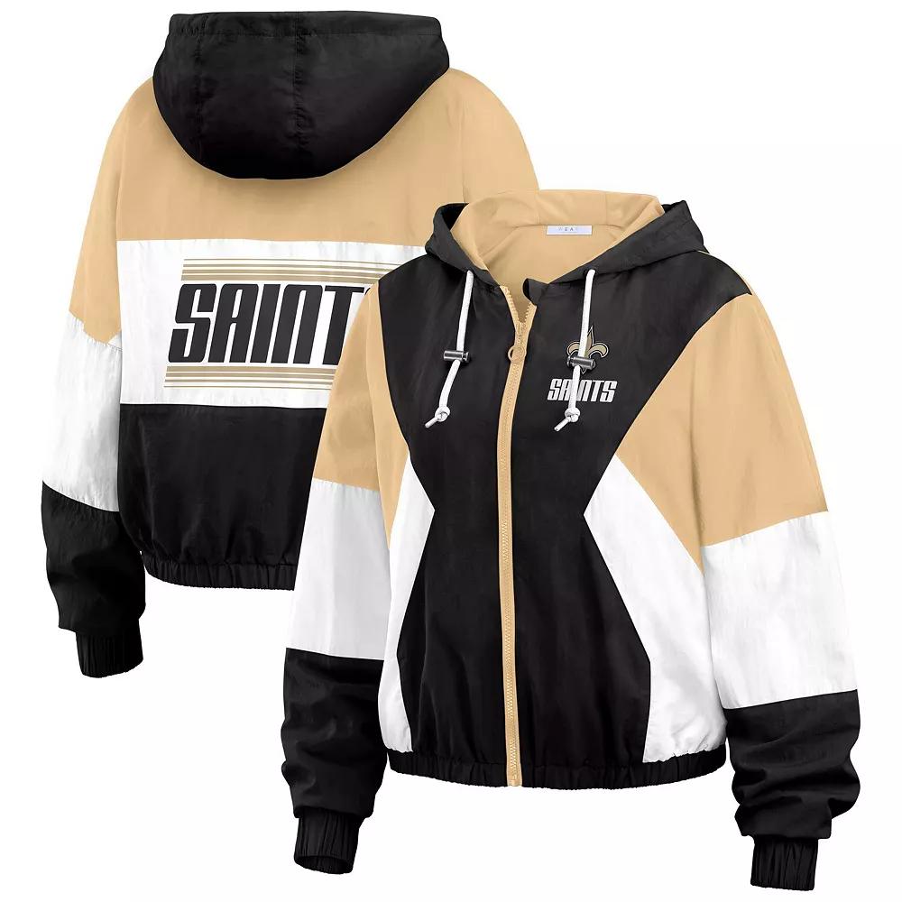 Women's WEAR by Erin Andrews Black New Orleans Saints Color Block Full-Zip Windbreaker Jacket,  Product Image