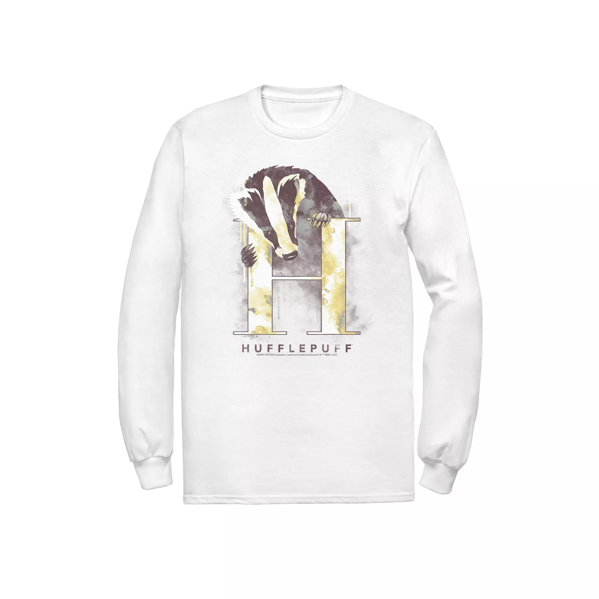 Men's Harry Potter Hufflepuff House Watercolor Long Sleeve Tee, Size: XL, White Product Image