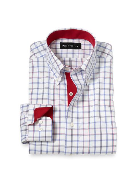 Non-Iron Cotton Check Dress Shirt With Contrast Trim - Blue/red Product Image