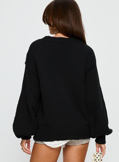 Harmony Balloon Sleeve Knit Sweater Black Product Image