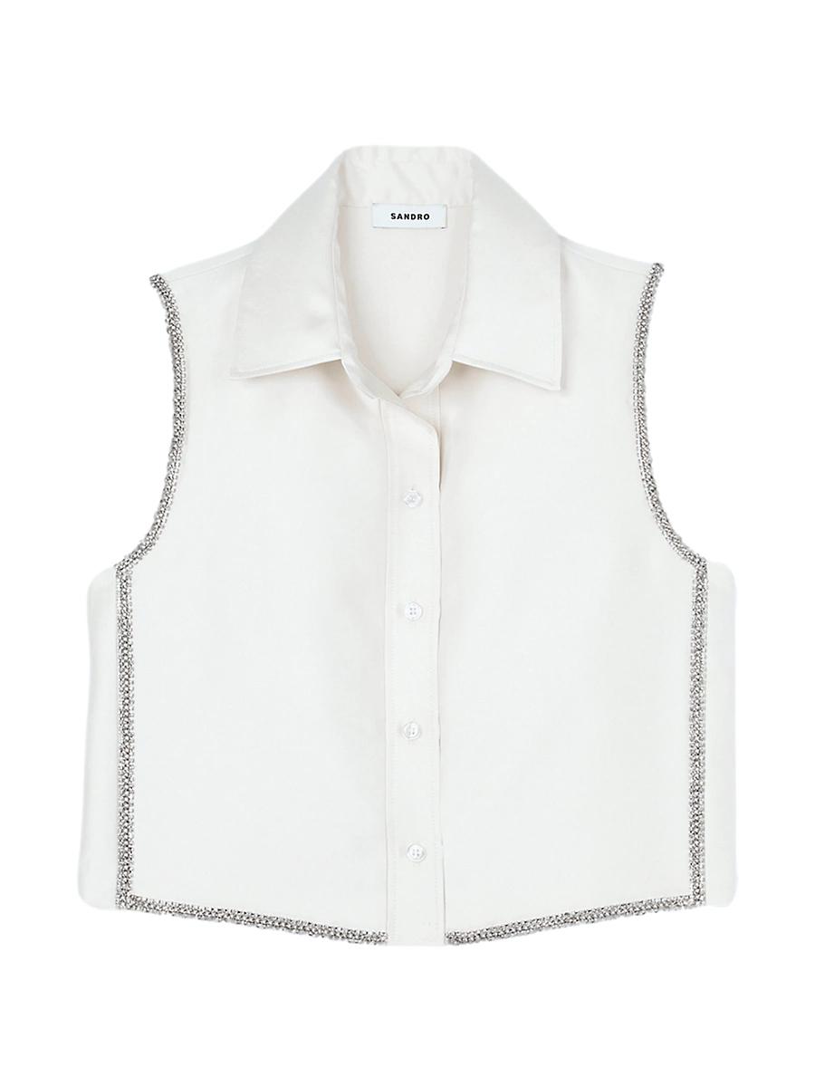 Womens Rhinestone Cropped Shirt Product Image