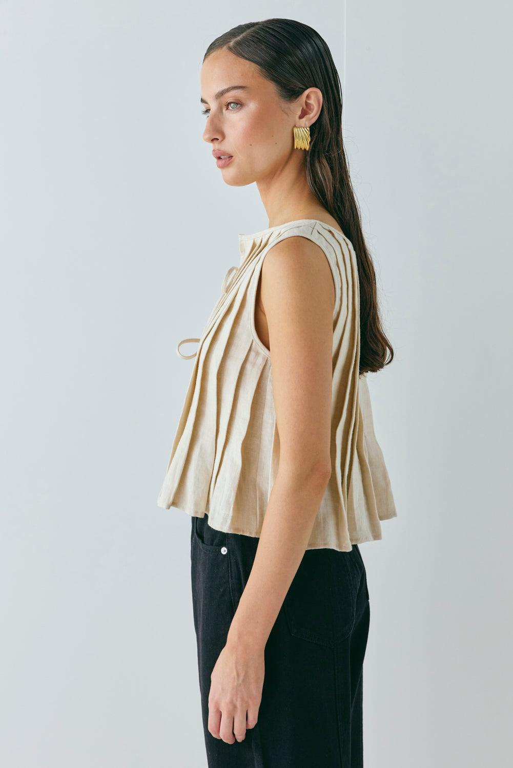 Valeria Linen Top Oatmeal Product Image