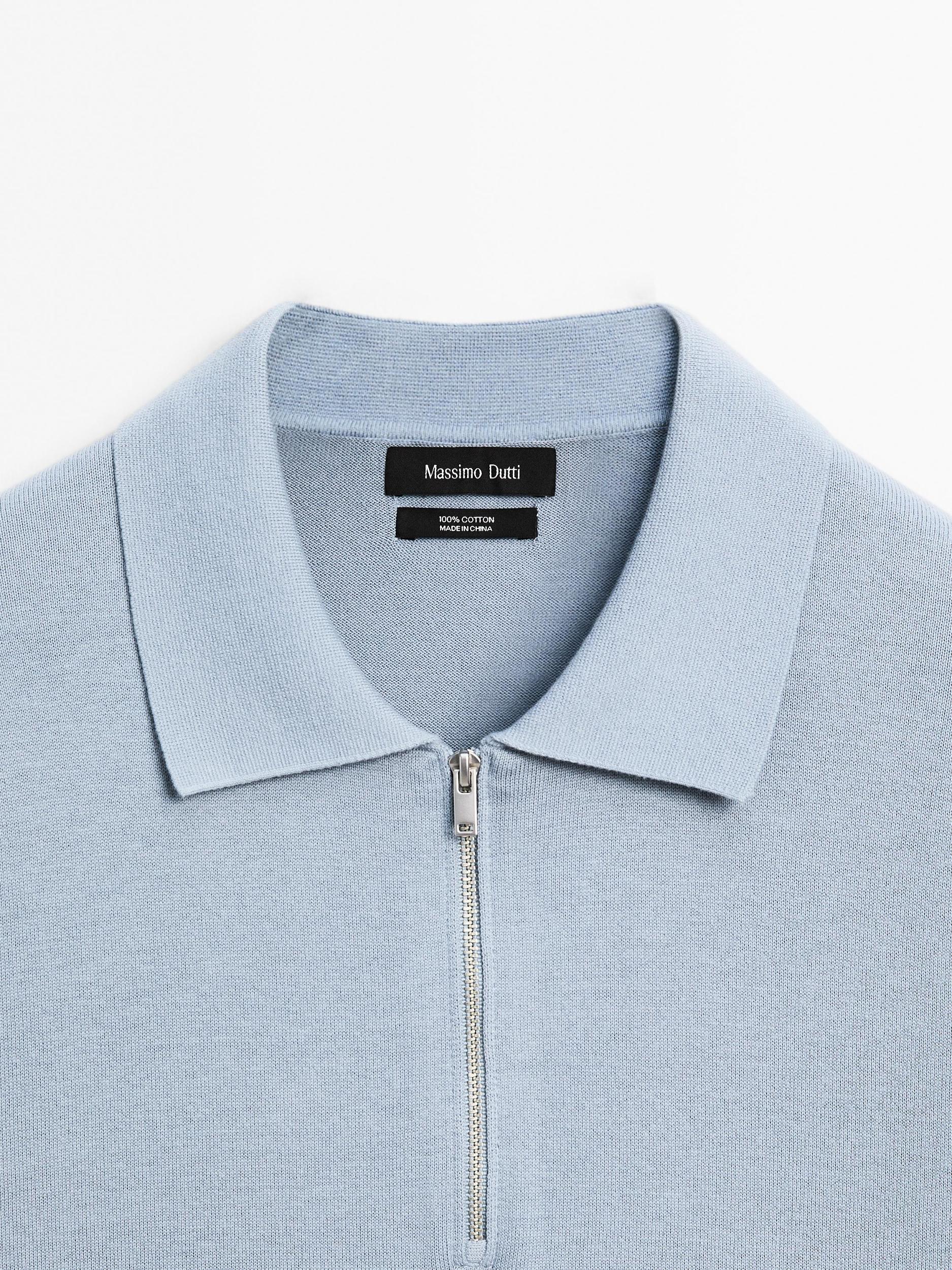 Cotton knit quarter-zip polo shirt Product Image