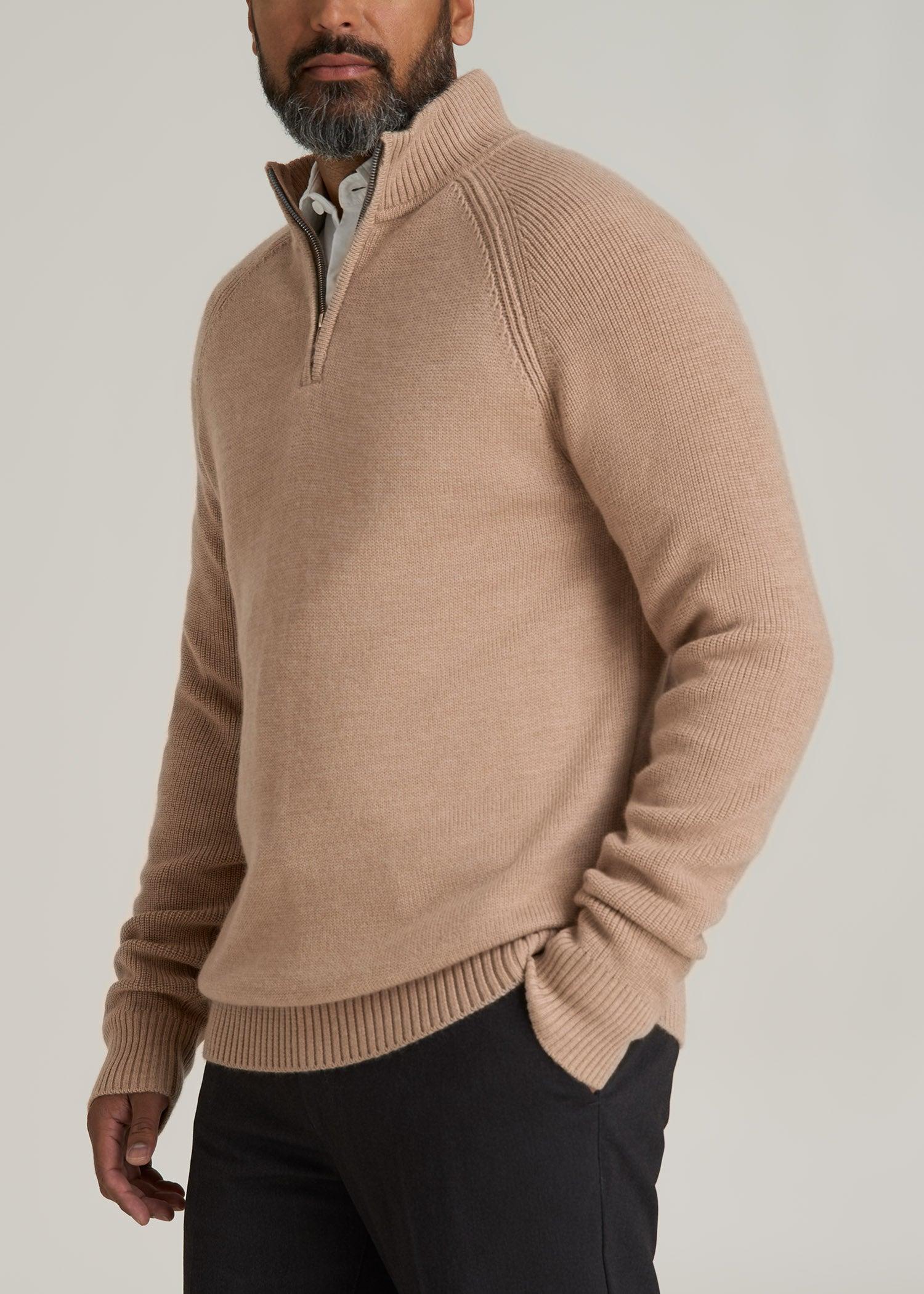 Chunky Merino Quarter-Zip Sweater for Tall Men in Oat Product Image