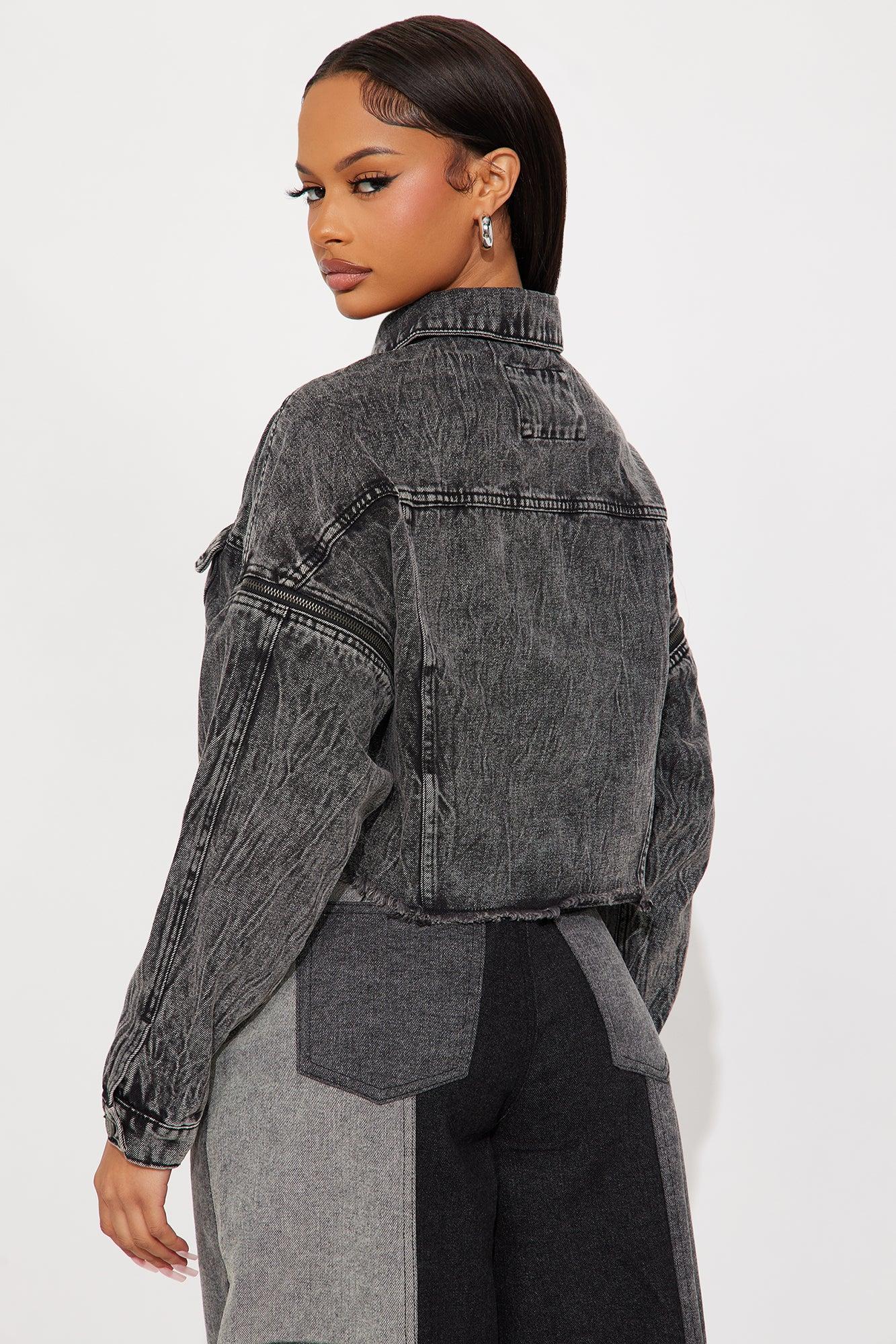 Carson Convertible Denim Jacket - Acid Wash Black Female Product Image