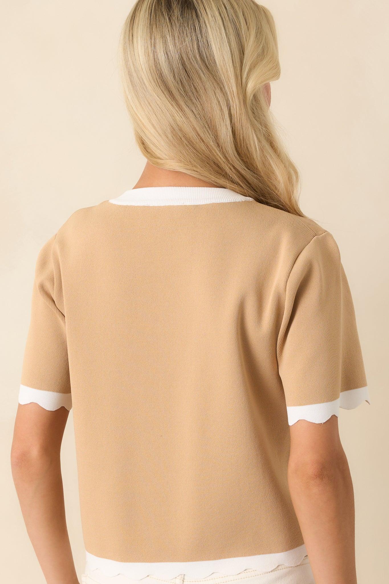 Book Nook Tan Scallop Hem Short Sleeve Top Product Image