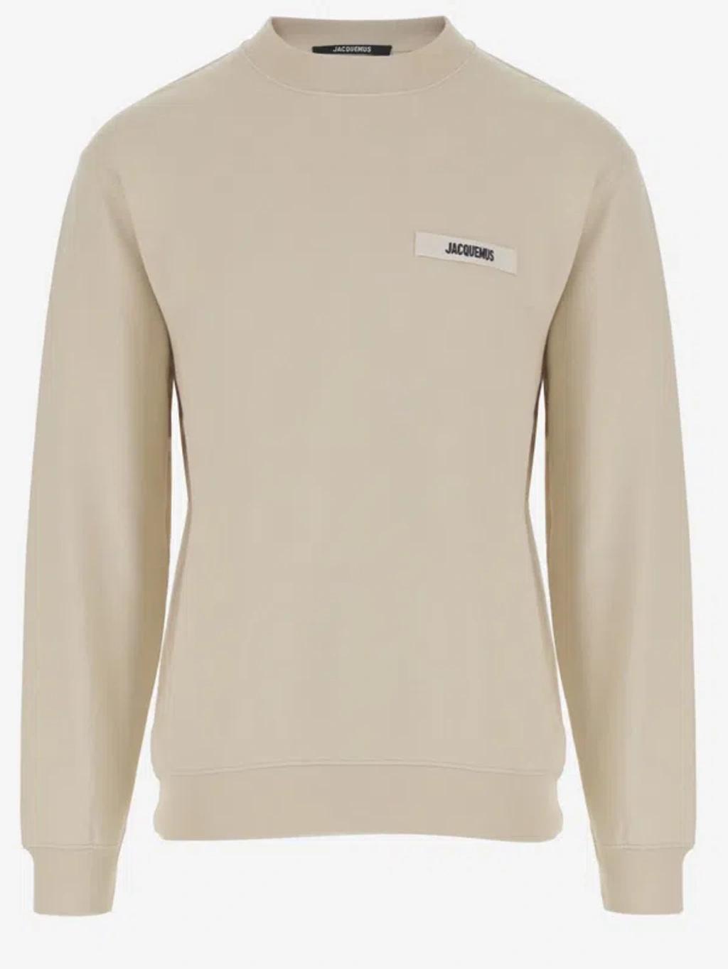 JACQUEMUS Organic Cotton Fleece Sweatshirt With Gros-grain Logo In Neutral Product Image