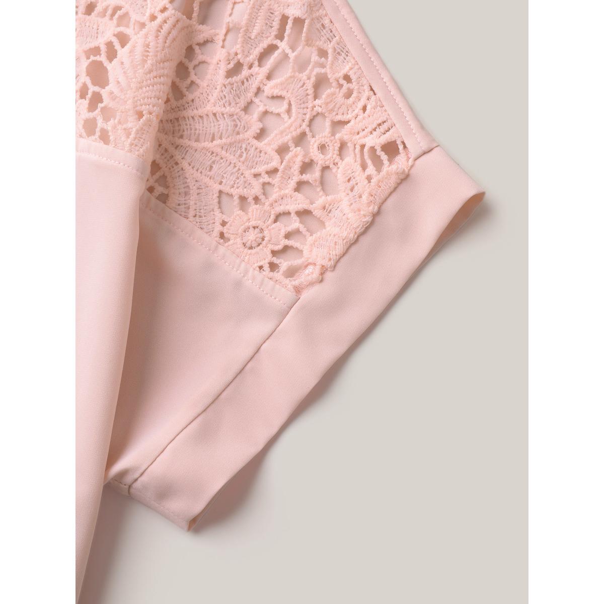 Plus Size Nudepink Sheer Lace Neck Half Sleeve Shirt Women Elegant Short sleeve Round Neck Everyday Blouses BloomChic 18-20/2X Product Image