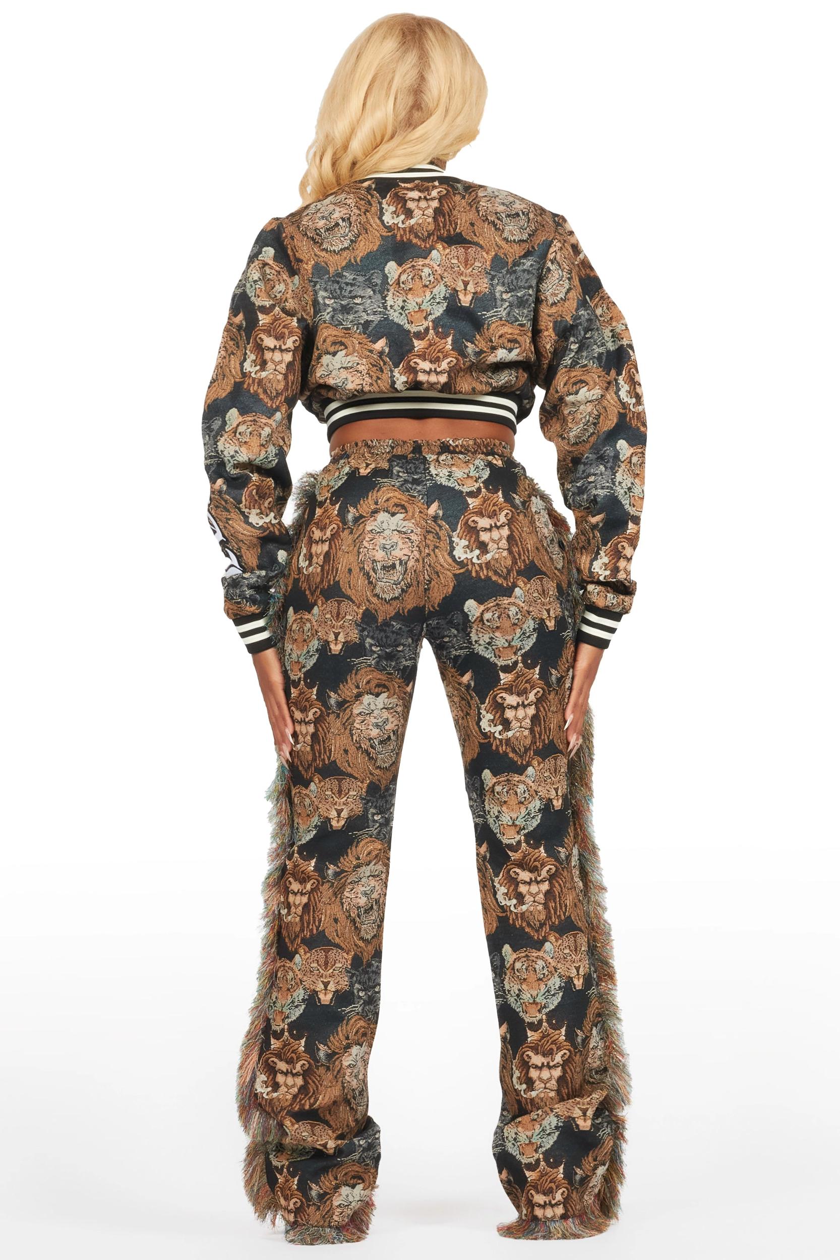 Ilishia Black Animal Print Tapestry Stacked Pant Female Product Image