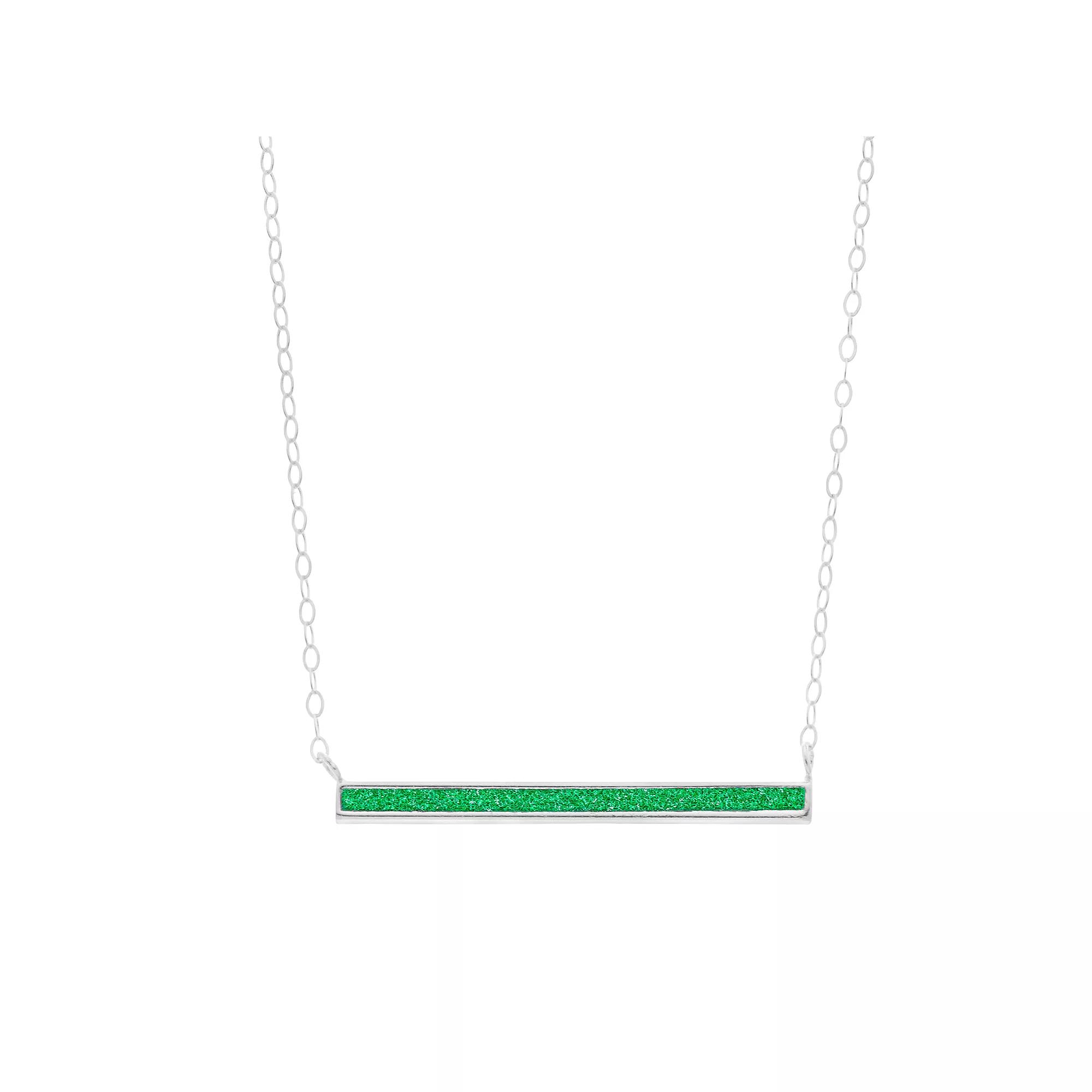 Aleure Precioso Sterling Silver Glitter Bar Necklace, Women's, Size: 18", Sterling Silver Green Product Image