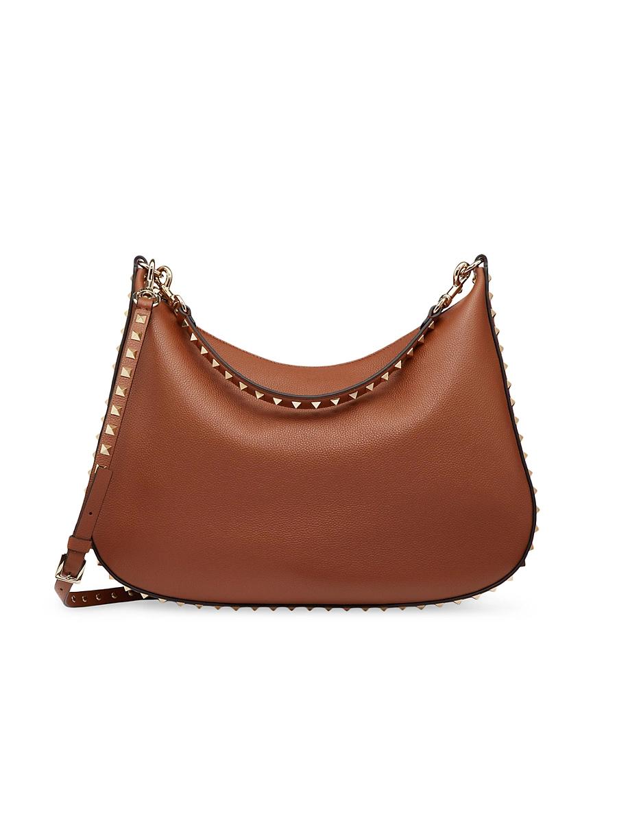 Womens Rockstud Hobo Bag in Grainy Calfskin Product Image