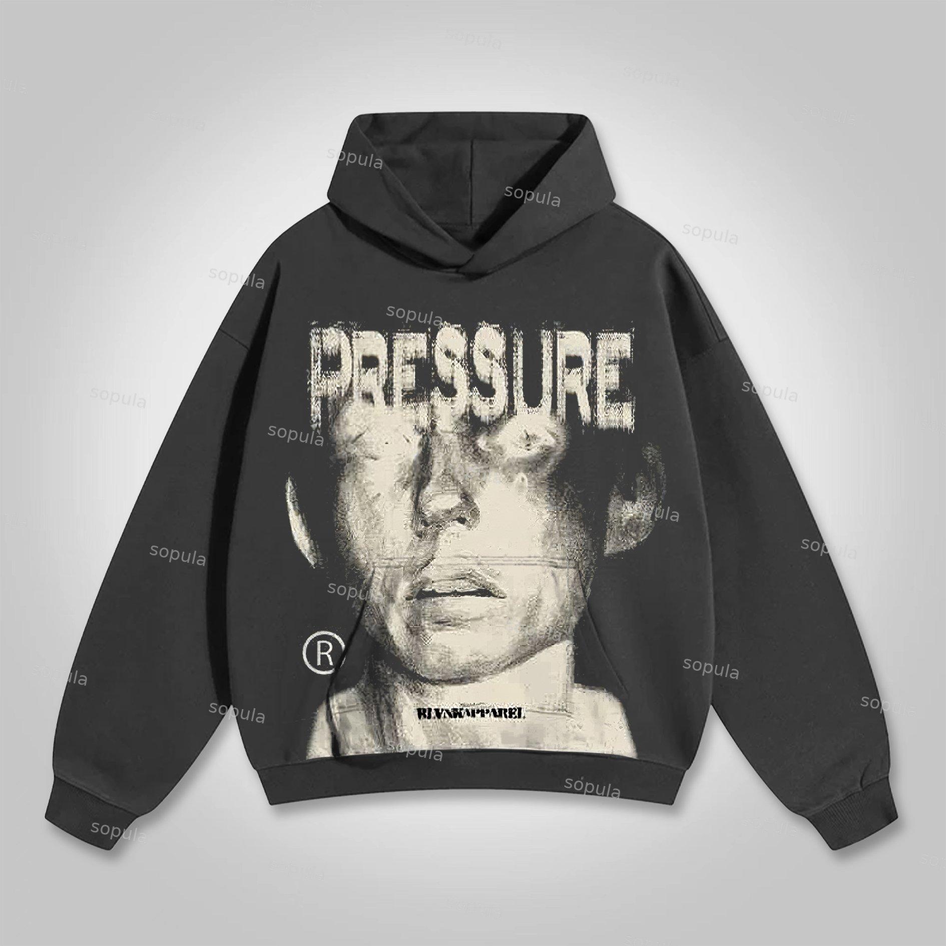 Vintage Pressure Face Graphic Print Fleece Pullover Hoodie Product Image