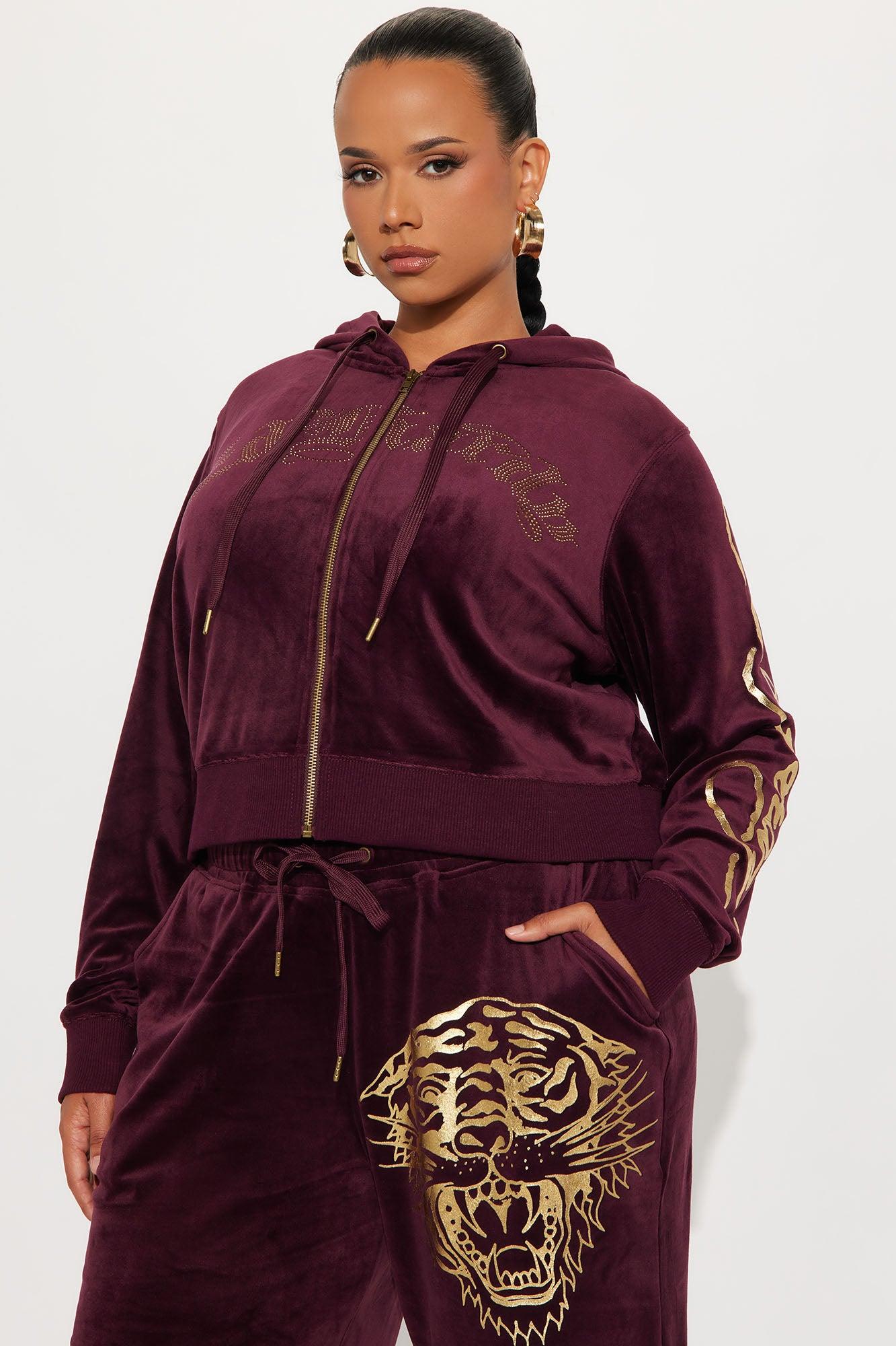 Ed Hardy Gold Tiger Velour Pant Set - Burgundy Female Product Image