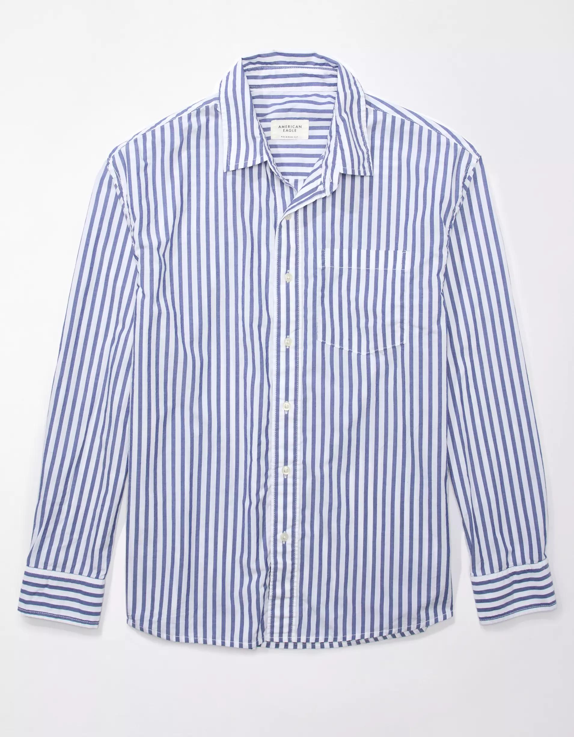 AE Everyday Poplin Striped Button-Up Shirt Product Image