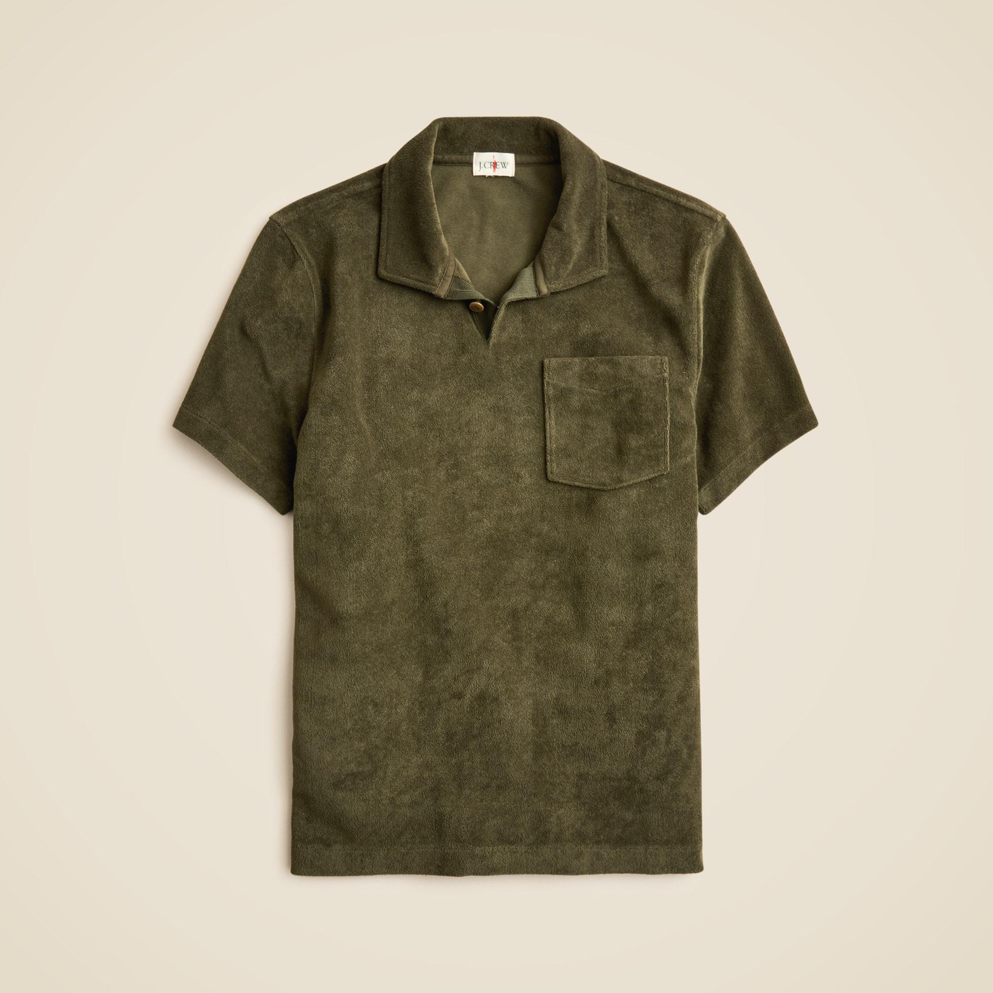 Terry cloth johnny-collar polo shirt Product Image