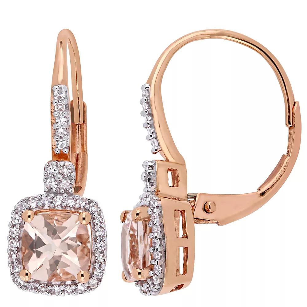 Stella Grace 10k Rose Gold Morganite & 1/5 Carat T.W. Diamond Leverback Earrings, Women's Product Image