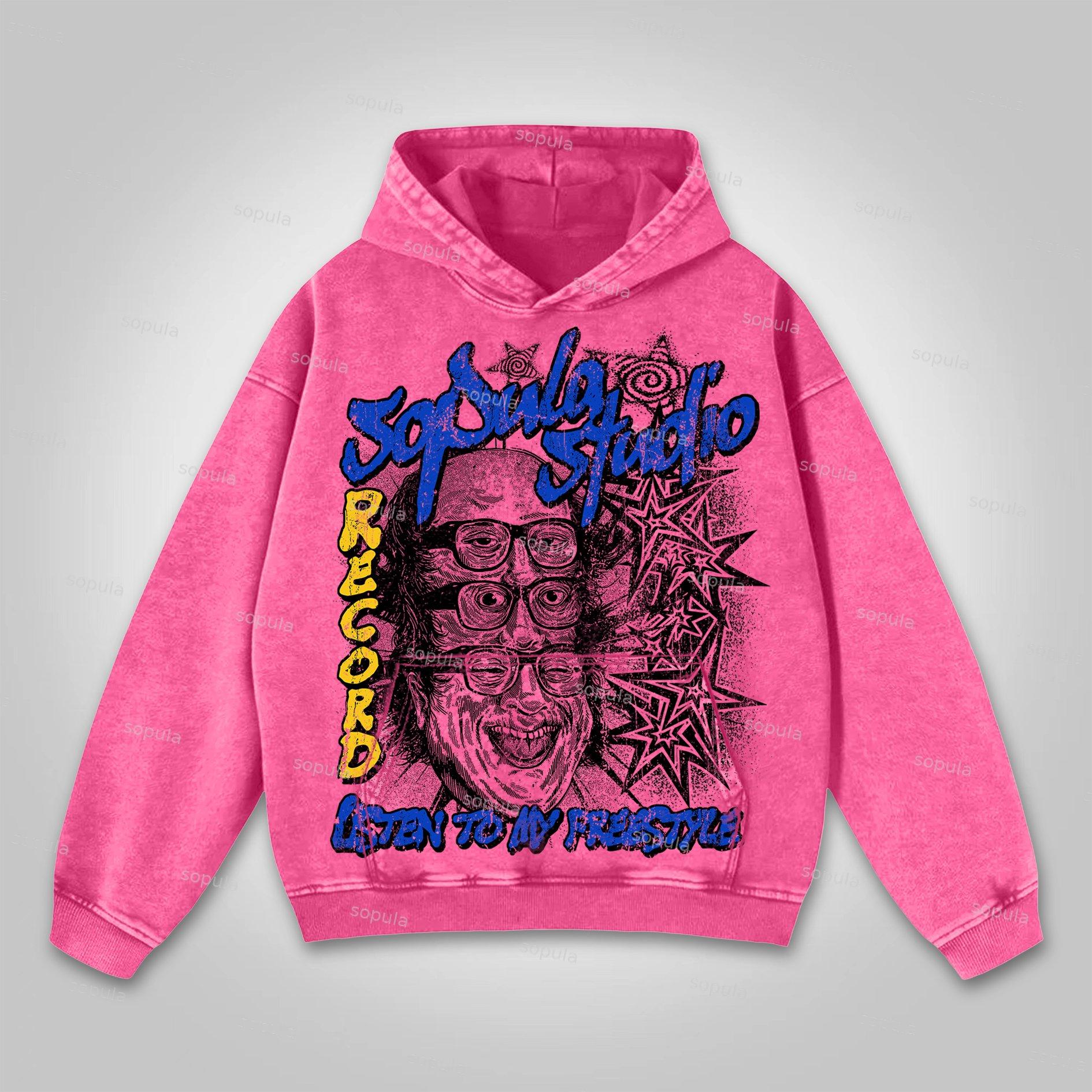 Sopula Studio Fun Portrait Graphic Print Washed Hoodie Product Image